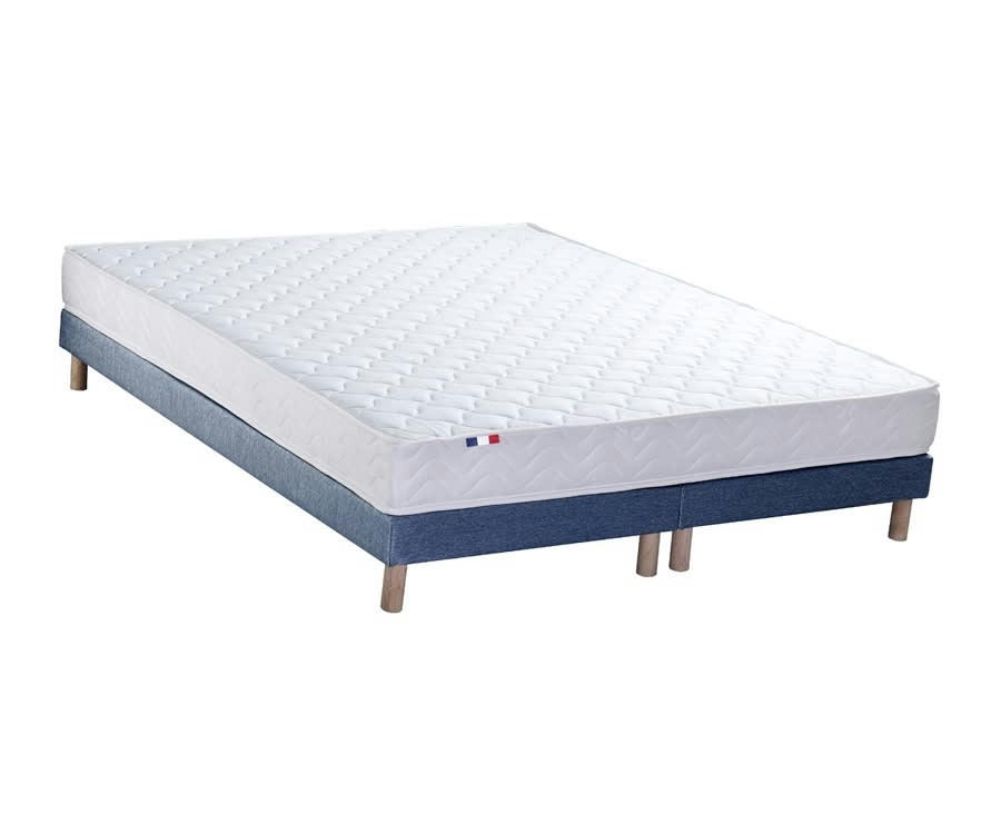ENSEMBLE INITIAL - Ensemble matelas accueil latex 3 zones sommier bleu 160x200