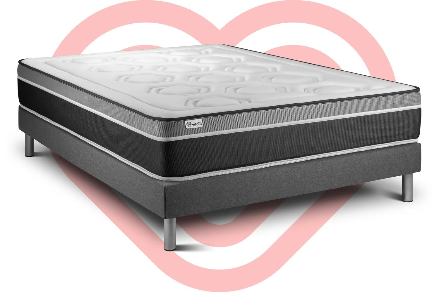 VITAL CARE - Ensemble Ressorts  et Mémoire de forme 180x200cm kit Gris
