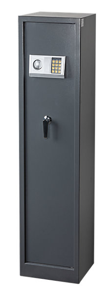 Armoire à fusils serrure électronique Smith &Locke – 5 armes avec coffre intérieur, acier gris – 120 L – l.35 x H.145 x P.30 cm