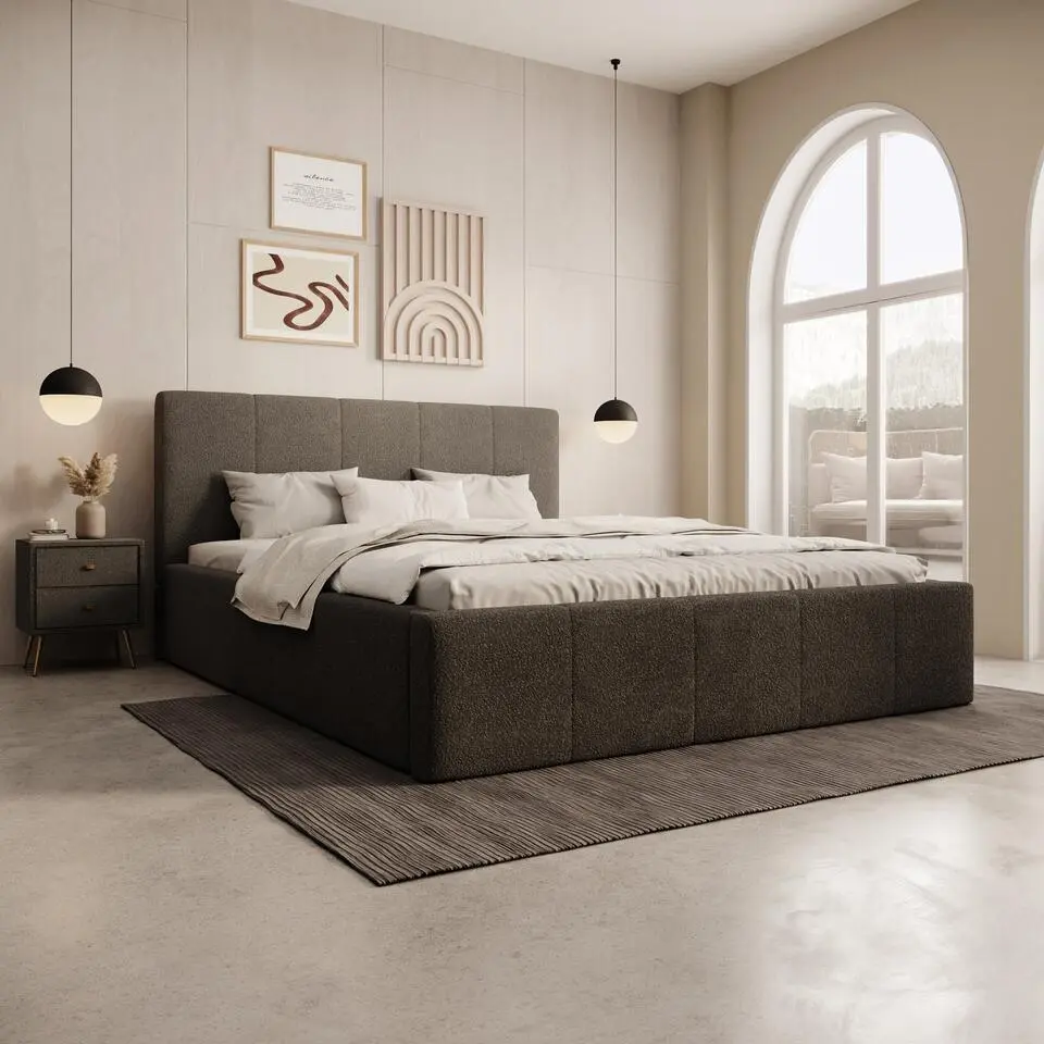 Meubella - Anobon - Tweepersoonsbed - Grijs - 160x200 cm