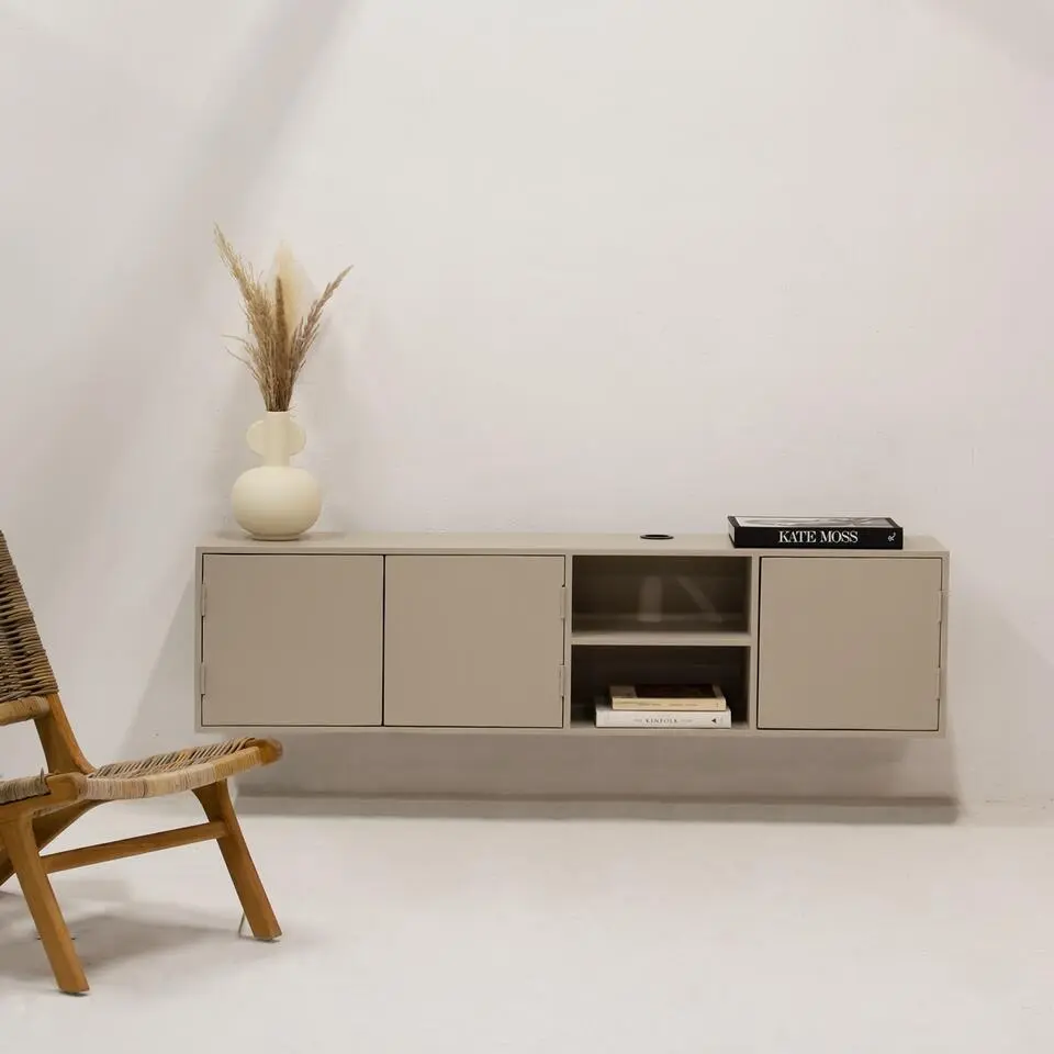 Tv-Meubel Taupe Mangohout - 3-Deurs - 160x30x40cm - Loiza