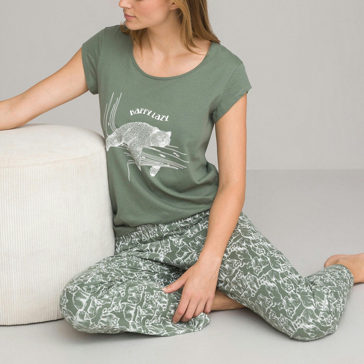 Pyjama manches courtes pur coton imprimé