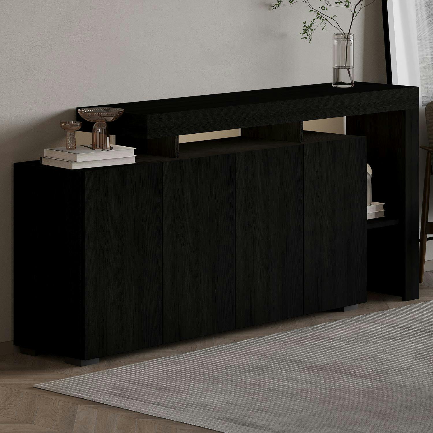 Buffet 4 portes décor bois noir à cadre ouvert AURA