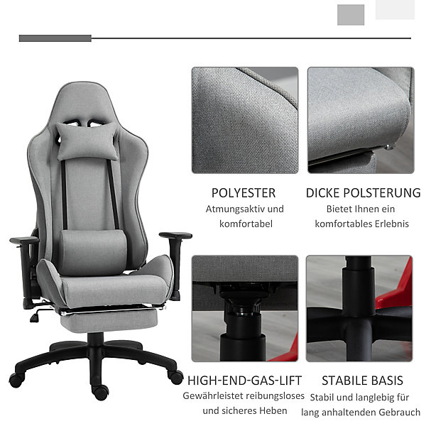 Fauteuil de Bureau Ergonomique - Chaise avec Accoudoirs Réglables et Appui-Tête, Coussin Lombaire Confortable, Mousse Gris