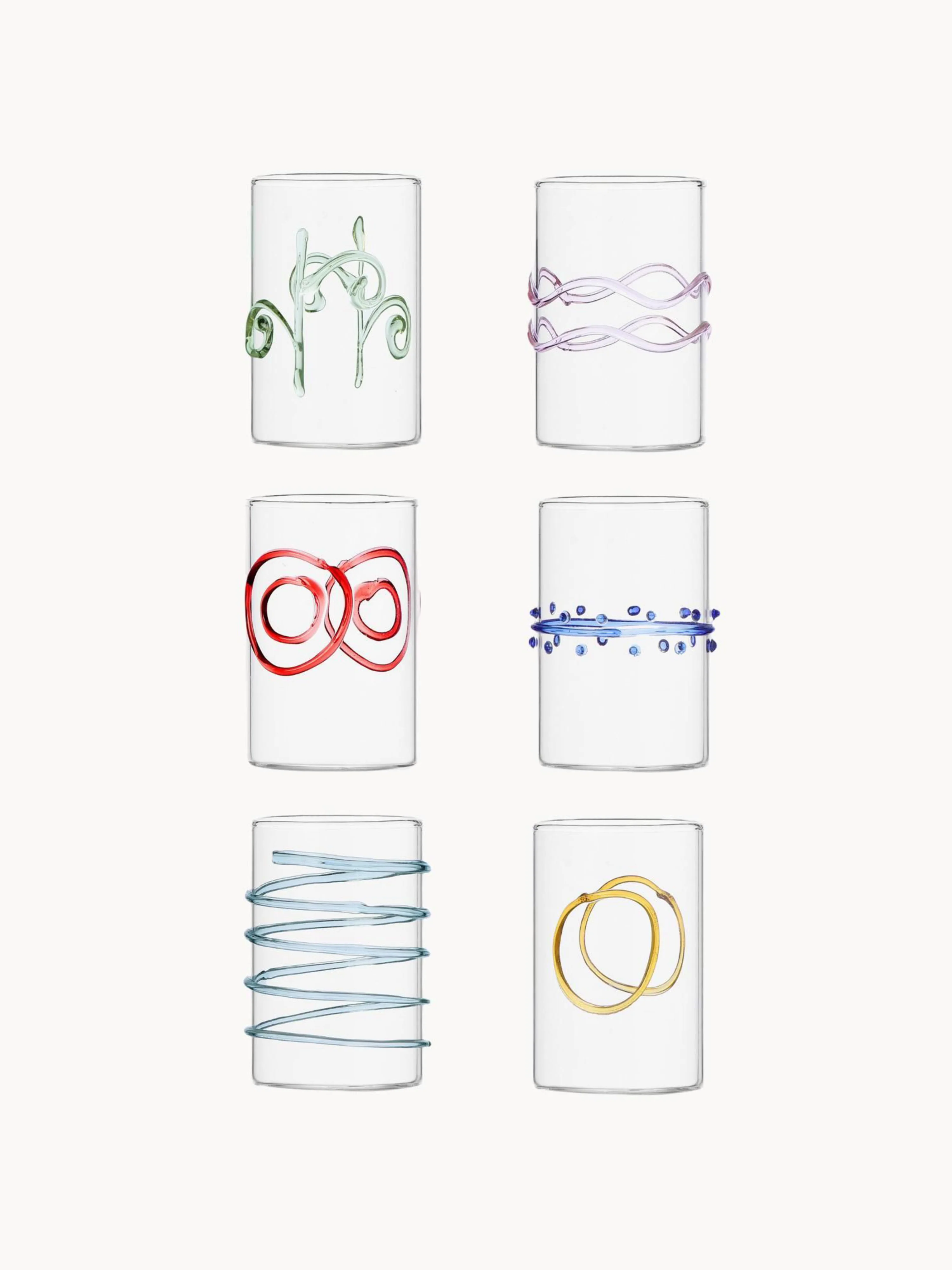 Handgefertigte Schnapsgläser Deco' Arlecchino aus Borosilikatglas, 6er-Set