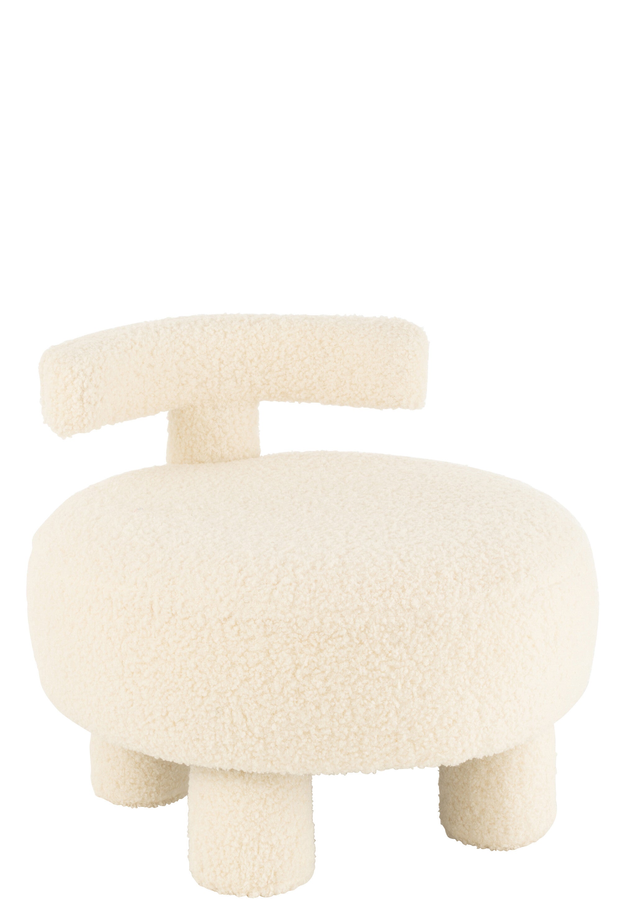 J-Line kruk Rond Met Rugleuning Bouclé - velvet - wit