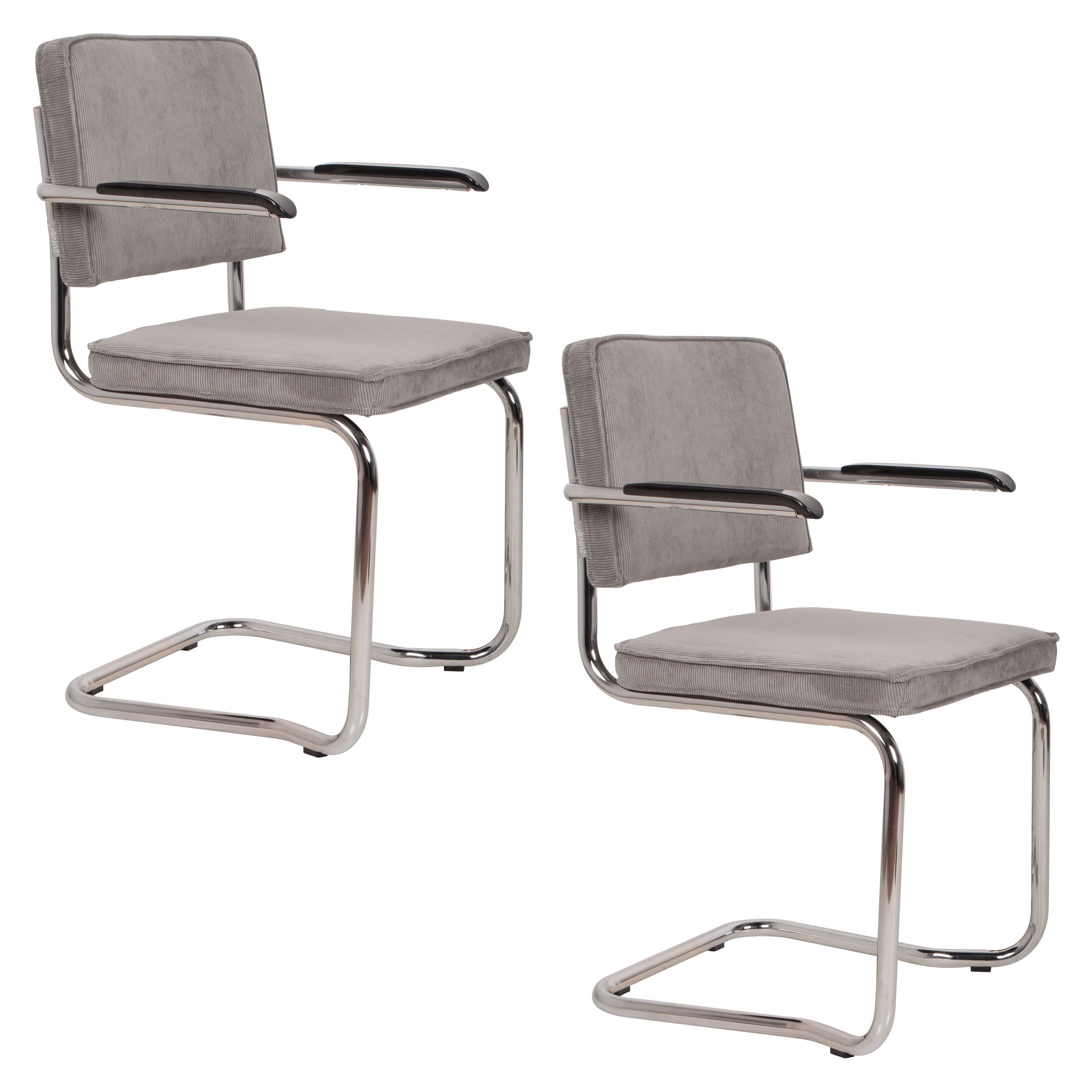 Zuiver Ridge Kink Rib Eetkamerstoelen Armleuning Lichtgrijs - Set van 2