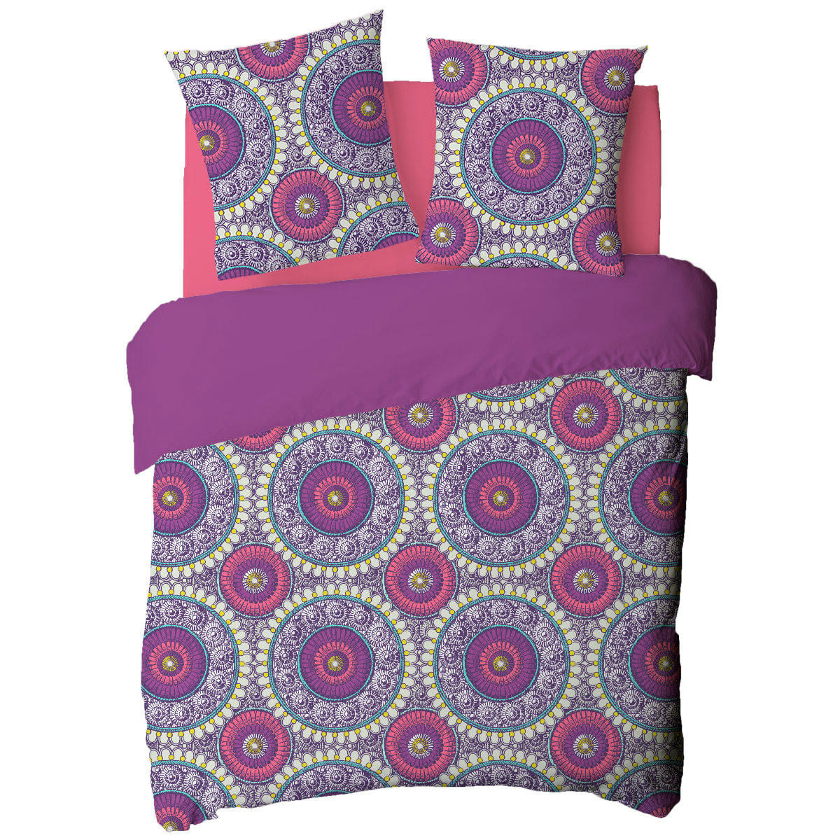 PRADO - Parure de lit 2 personnes en satin 78 fils imprimé violet 260x240cm