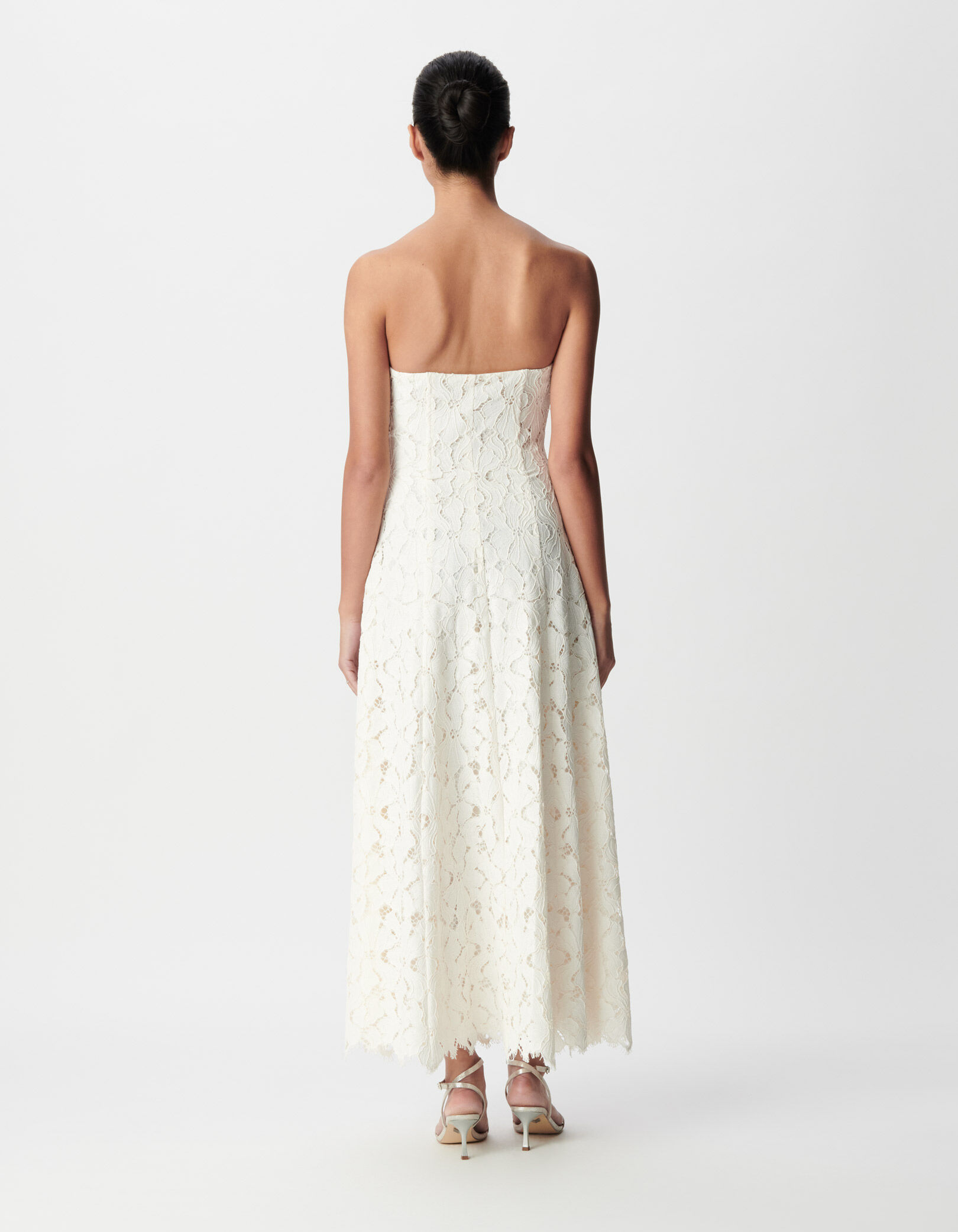 Robe bustier longue blanche dentelle Femme