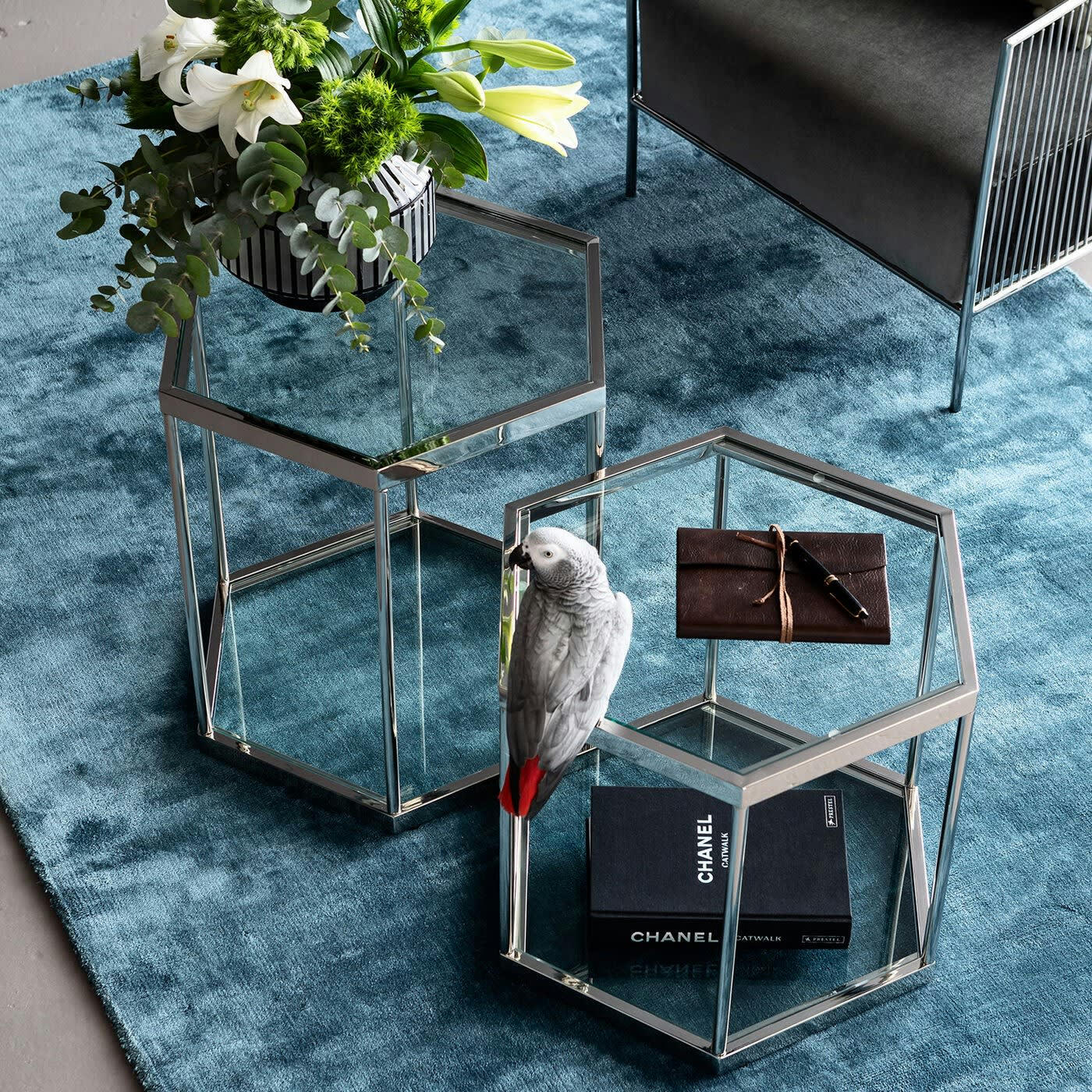 COMB - Table basse en verre et acier argenté