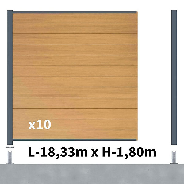 Kit clôture composite poteau sur platines - CRUZ Cèdre H-1,8m