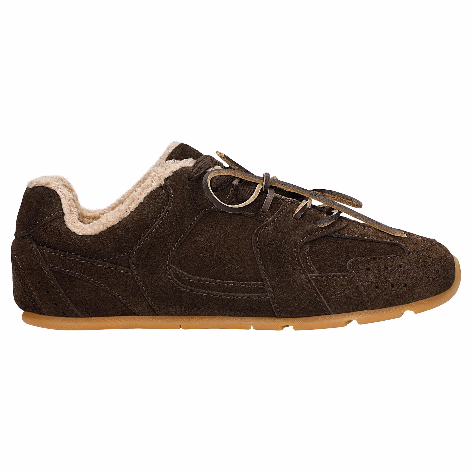 Brązowe sneakersy z ociepleniem z dzianiny futerkowej