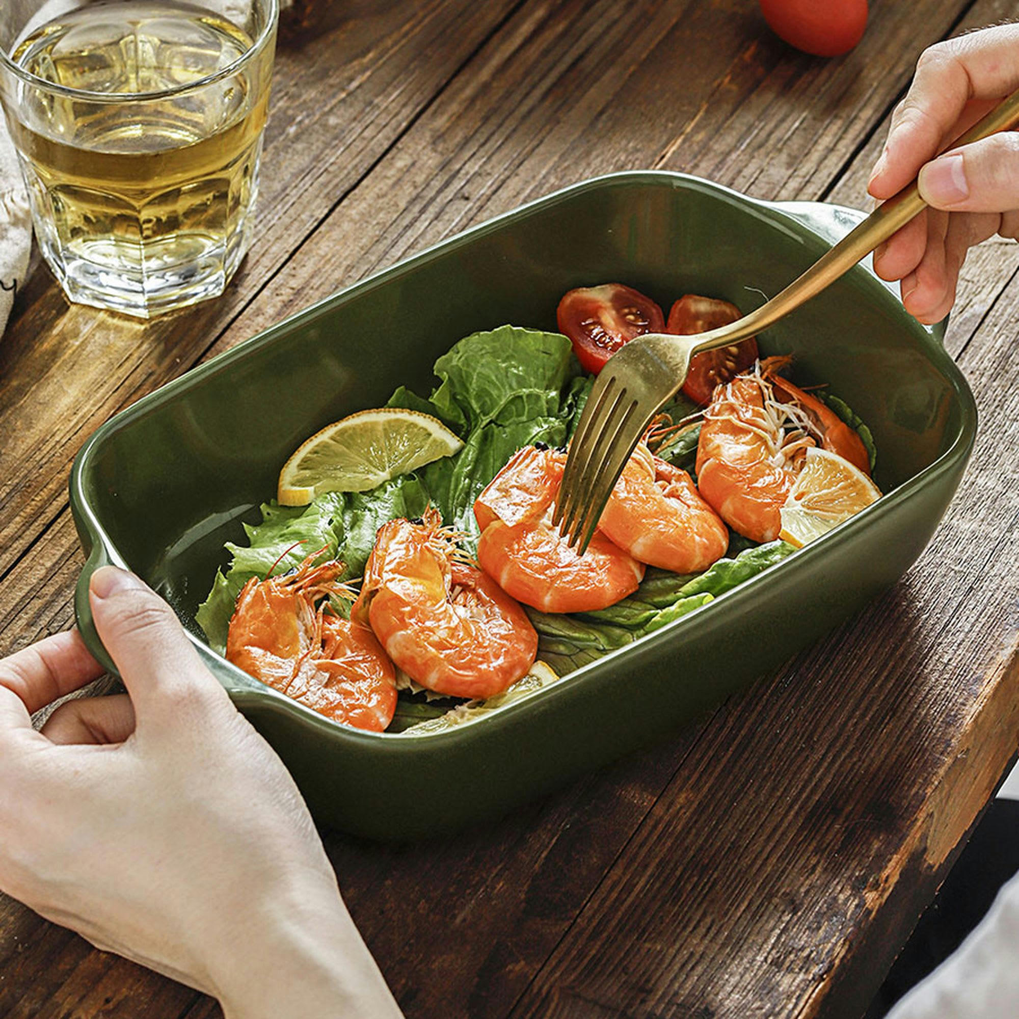 OCTAVE - Plat à four en grès vert 27x16,5cm