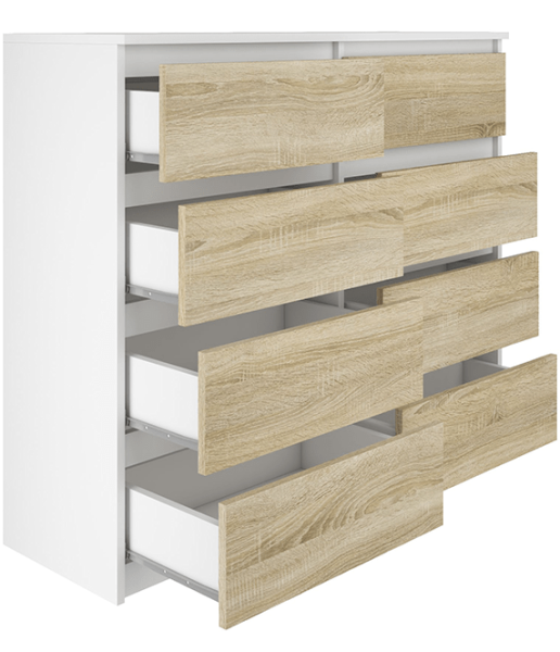 Komoda BASIC 8 szuflad – Dąb Sonoma / Biały | 120x97x40 cm