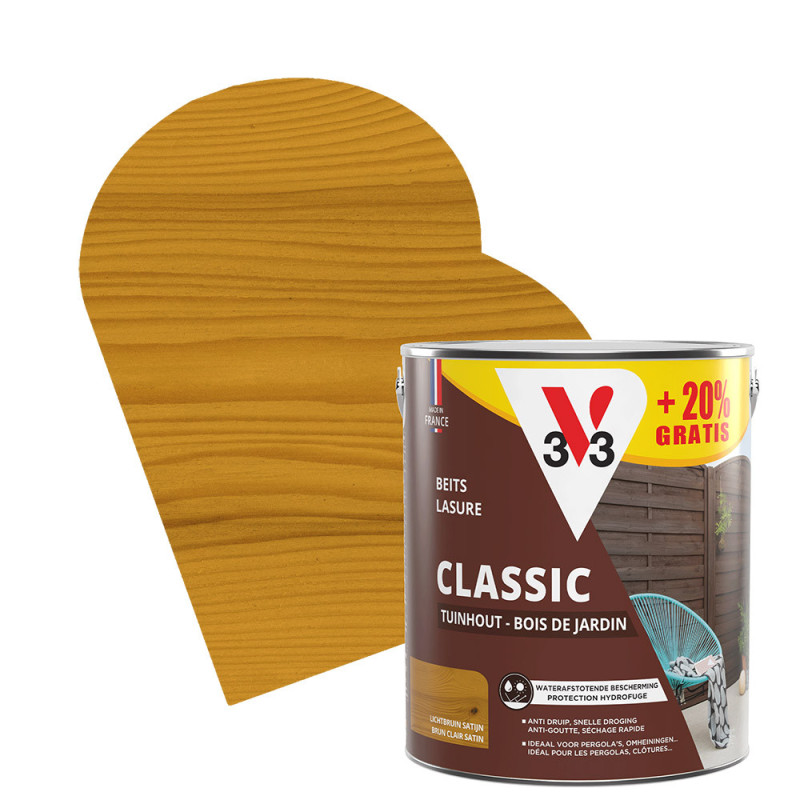 Lasure pour bois de jardin Classic brun clair 2,5 L   0,5 L gratuit V33