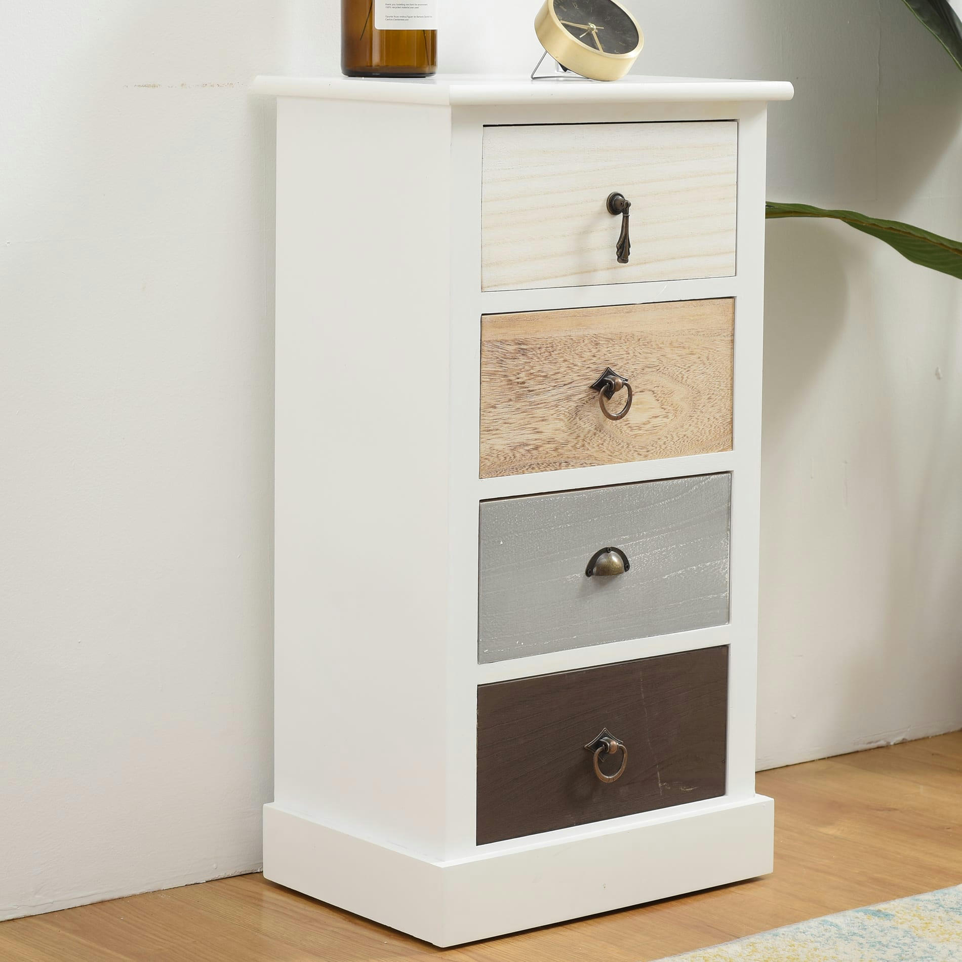 - Chiffonnier avec 4 tiroirs en bois blanc et brun