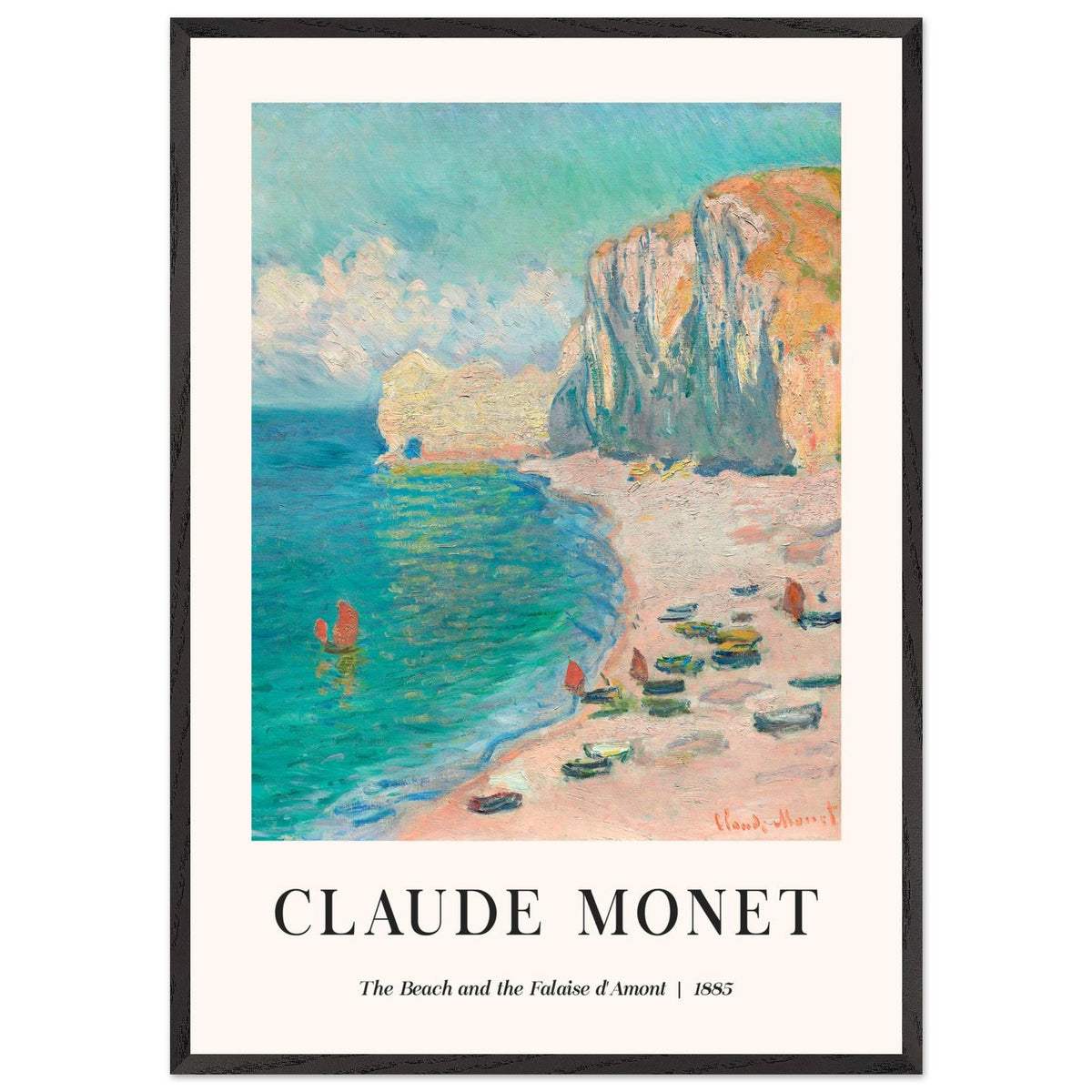 Artfulprints Poster met Lijst Claude Monet - The beach and the falaise d' Amont  - 70x100 cm - Blauw