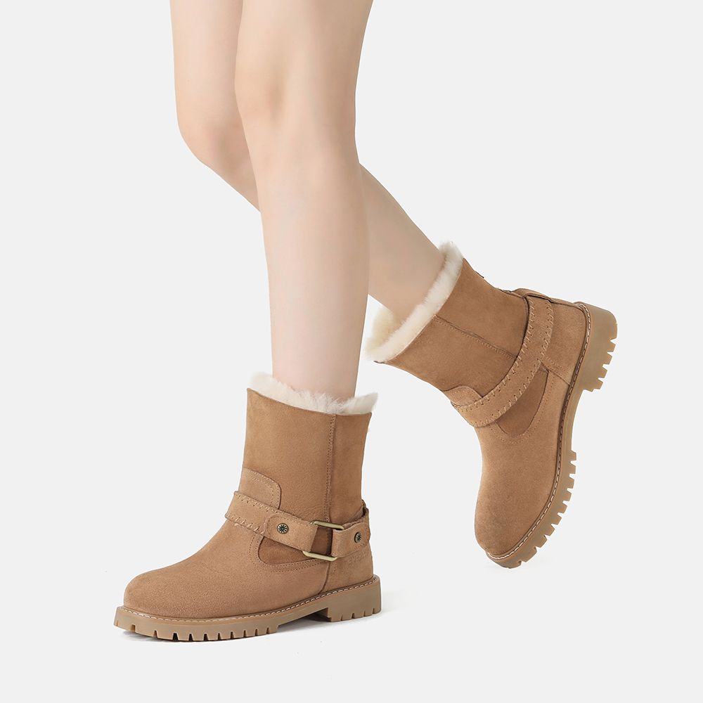 EverAu Australia Real Sheepskin Pheasant Mid Calf Fashion Boots with Rubber Sole
