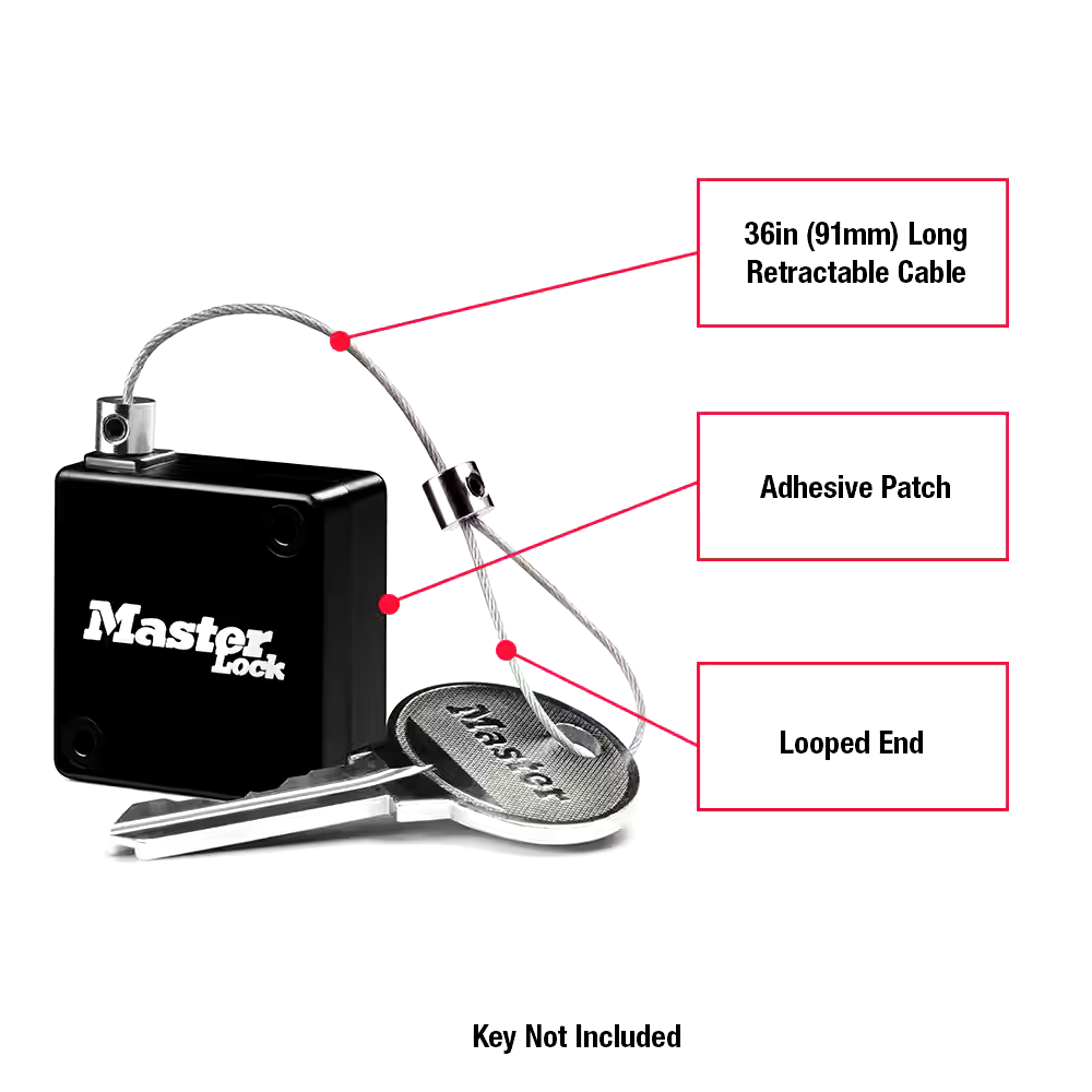 Master Lock Long Retractable Key Tether Cable, 3-ft
