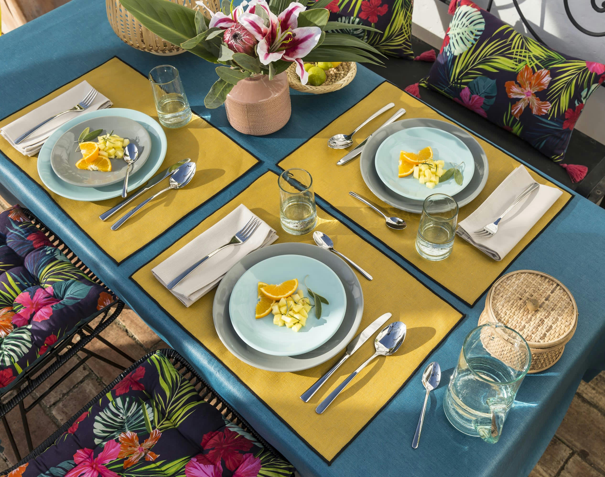 BORGO - Lot de 4 sets de table jaune en lin 35x48