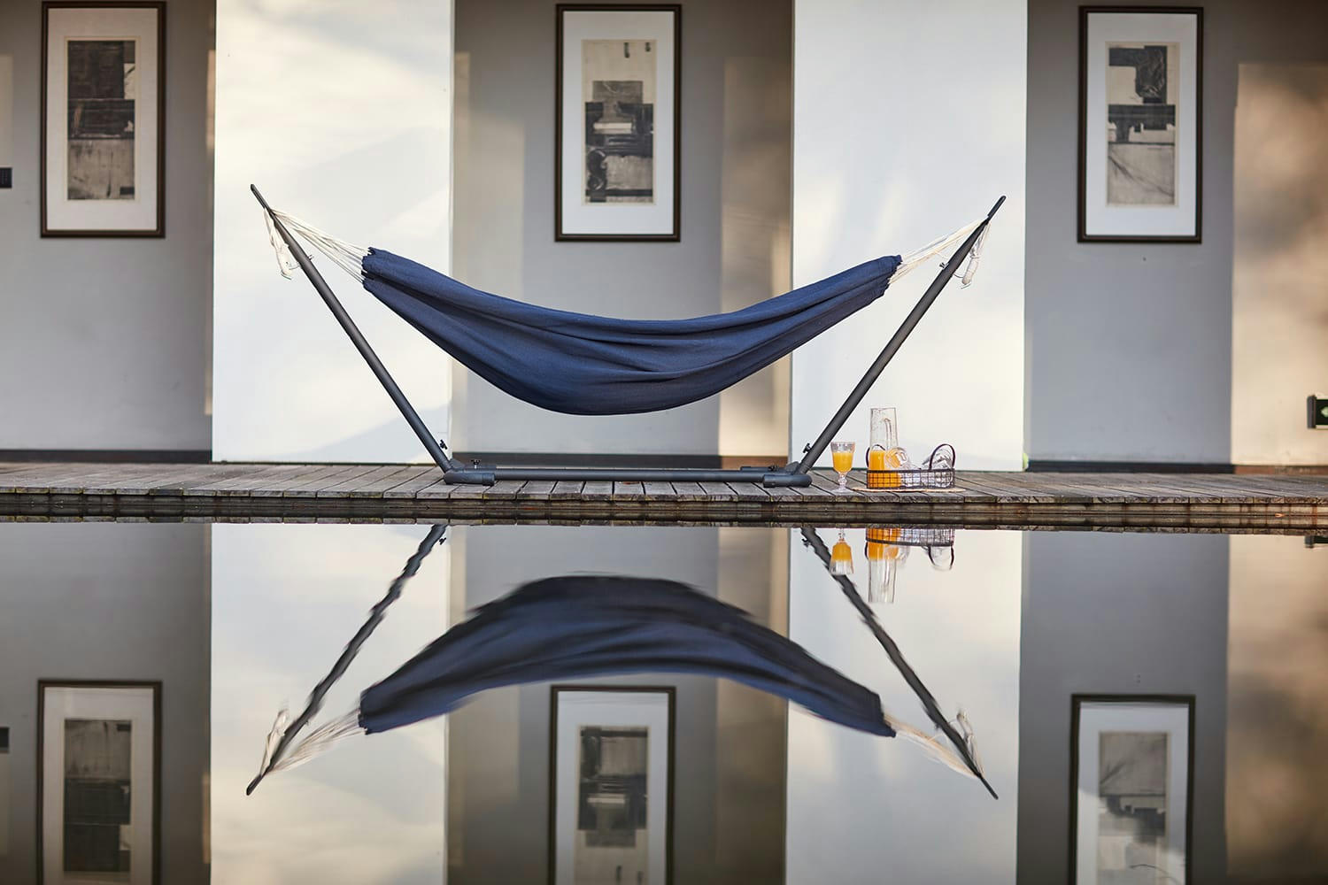 COPACABANA - Hamac sur pied 2,6 m avec toile en polyester bleu