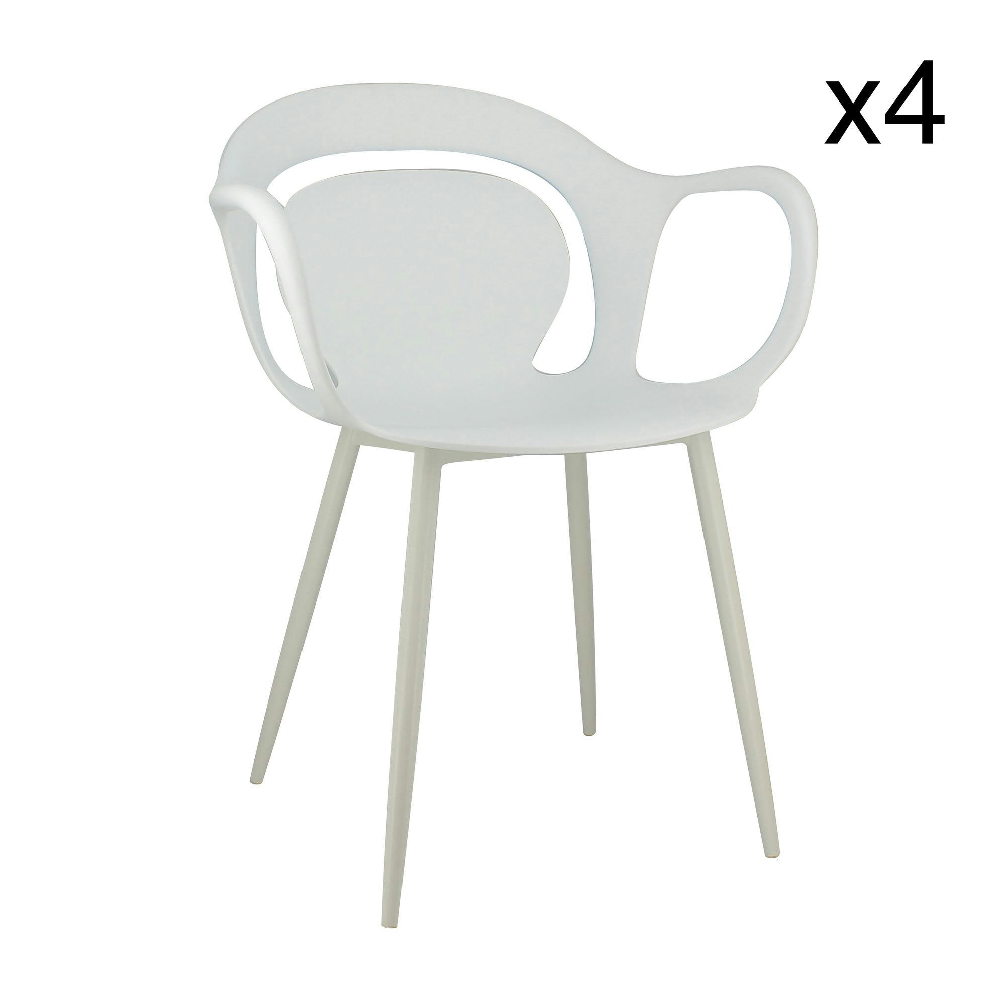 ALAN - Lot de 4 fauteuils de table en polypropylène blanc mat