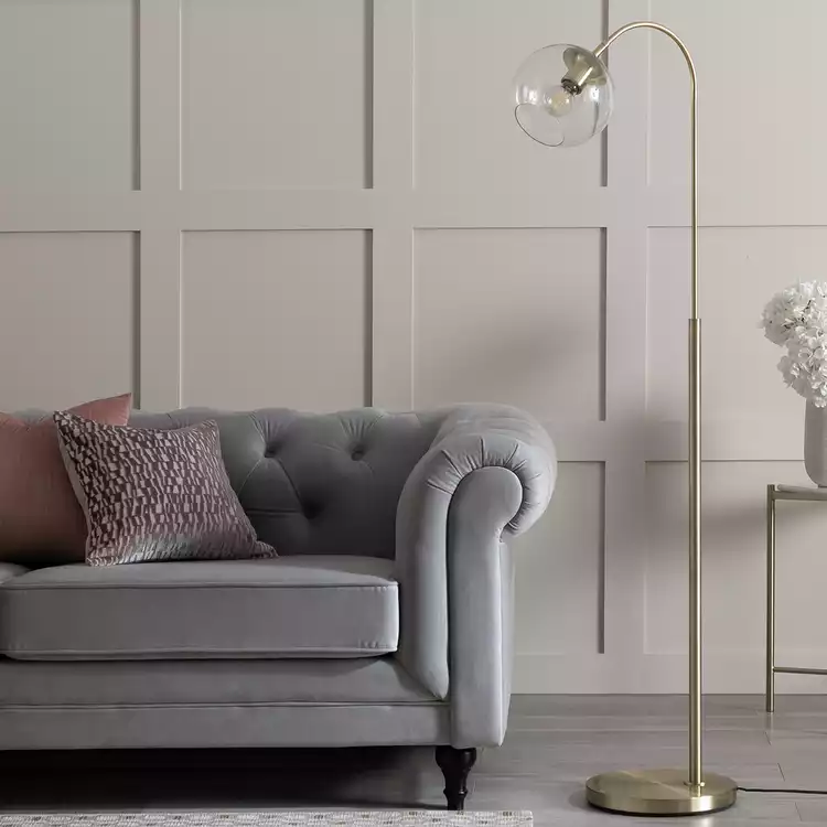 Habitat Coleman Glass Shade Metal Floor Lamp - Brass