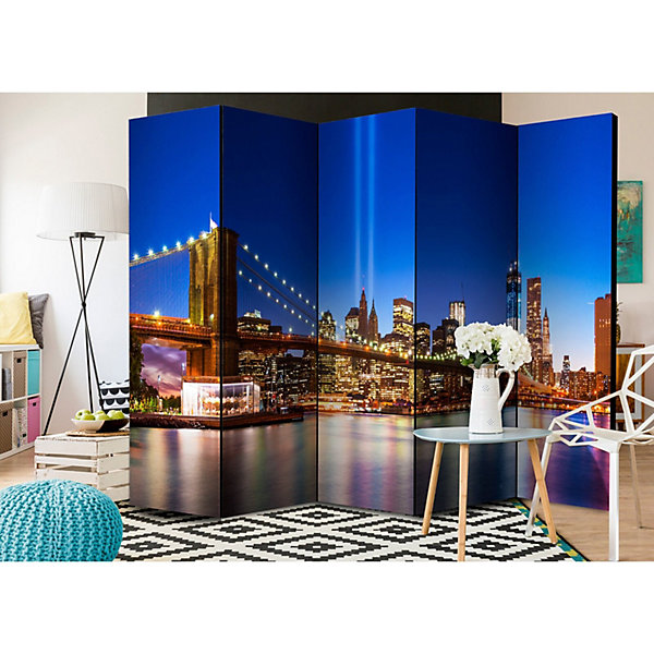 Paravent Bleu 5 Volets Ambiance Urbaine Skyline New York 225 x 172 cm Bleu et Bronze