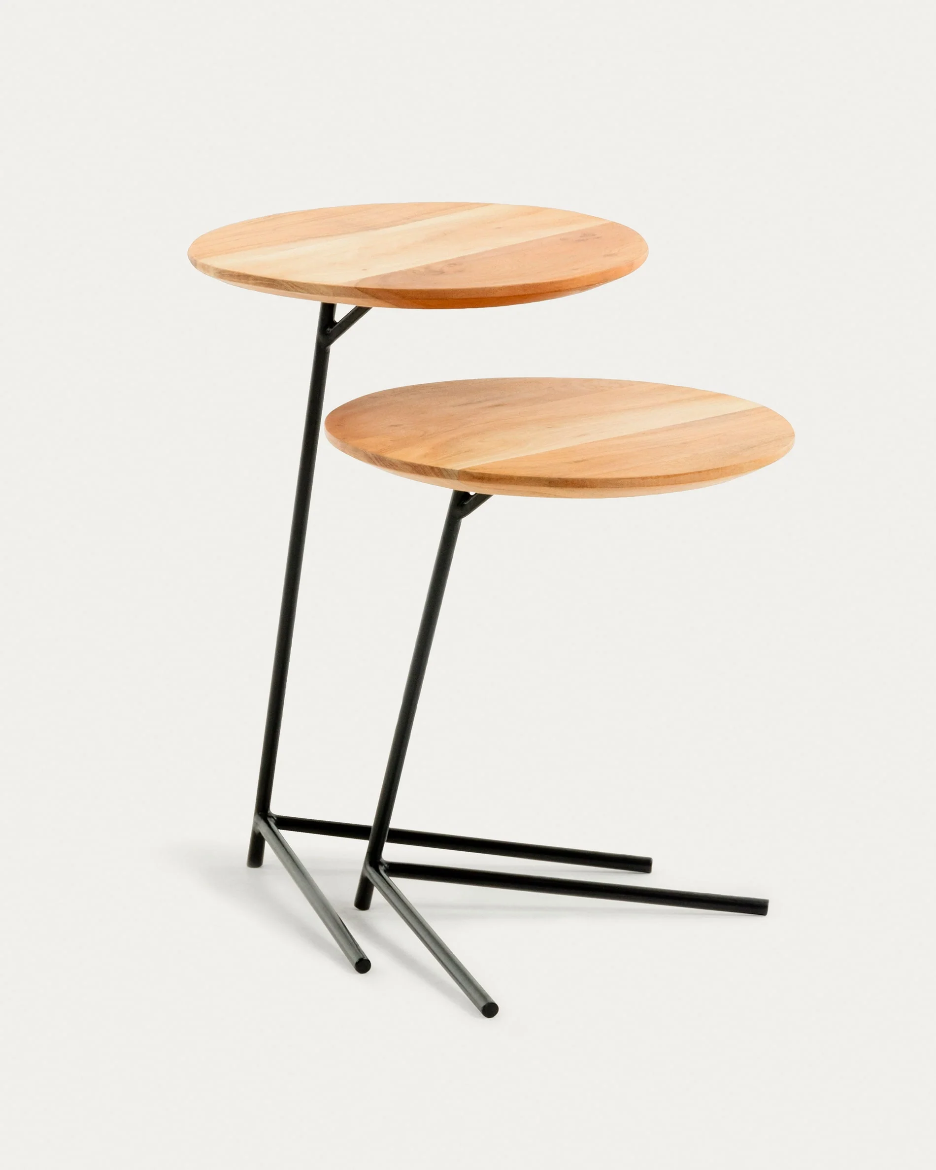 Asha set of 2 solid acacia wood and steel side table, Ø 40 cm / Ø 40 cm