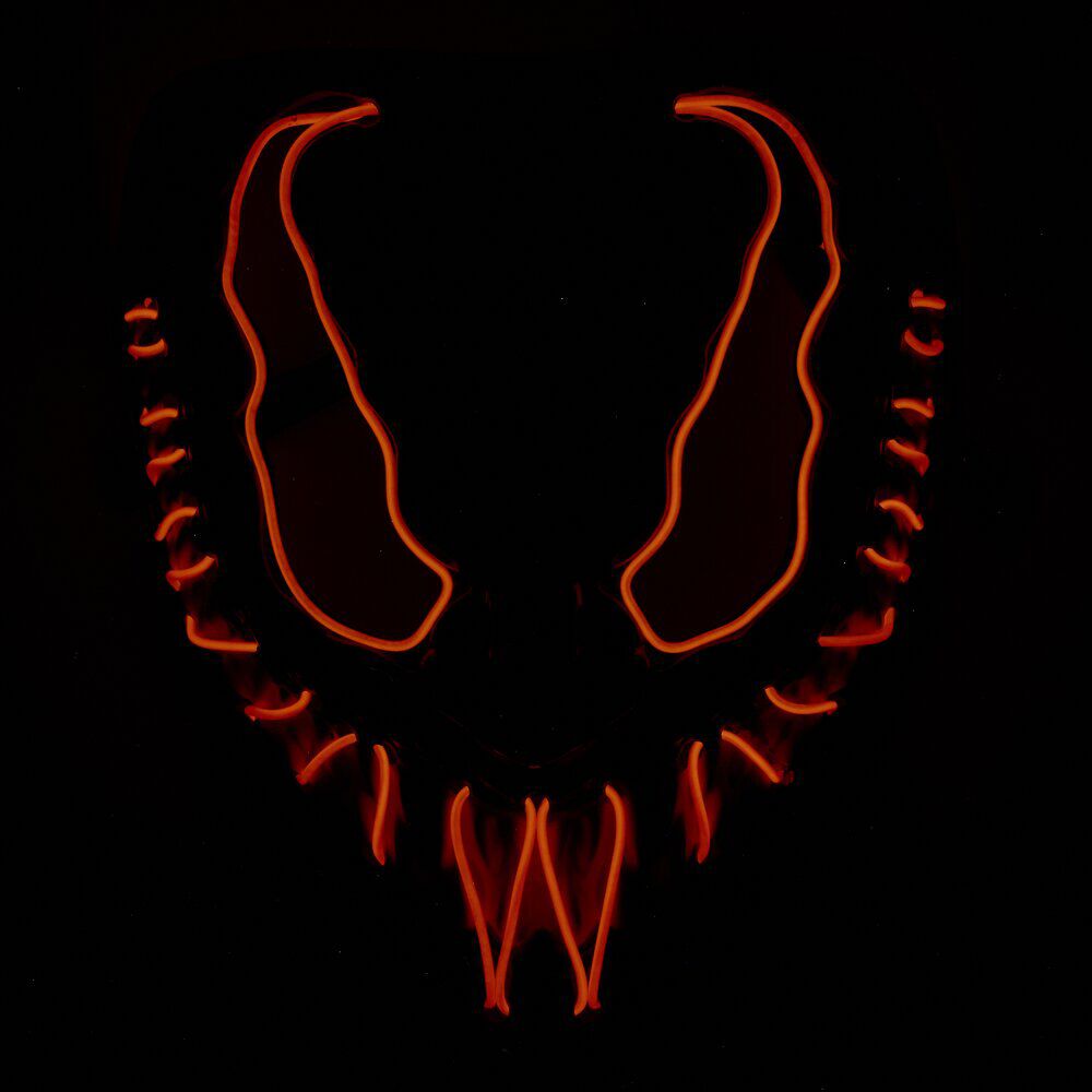 Masque Halloween démon sourire lumineux plastique noir 18x23cm