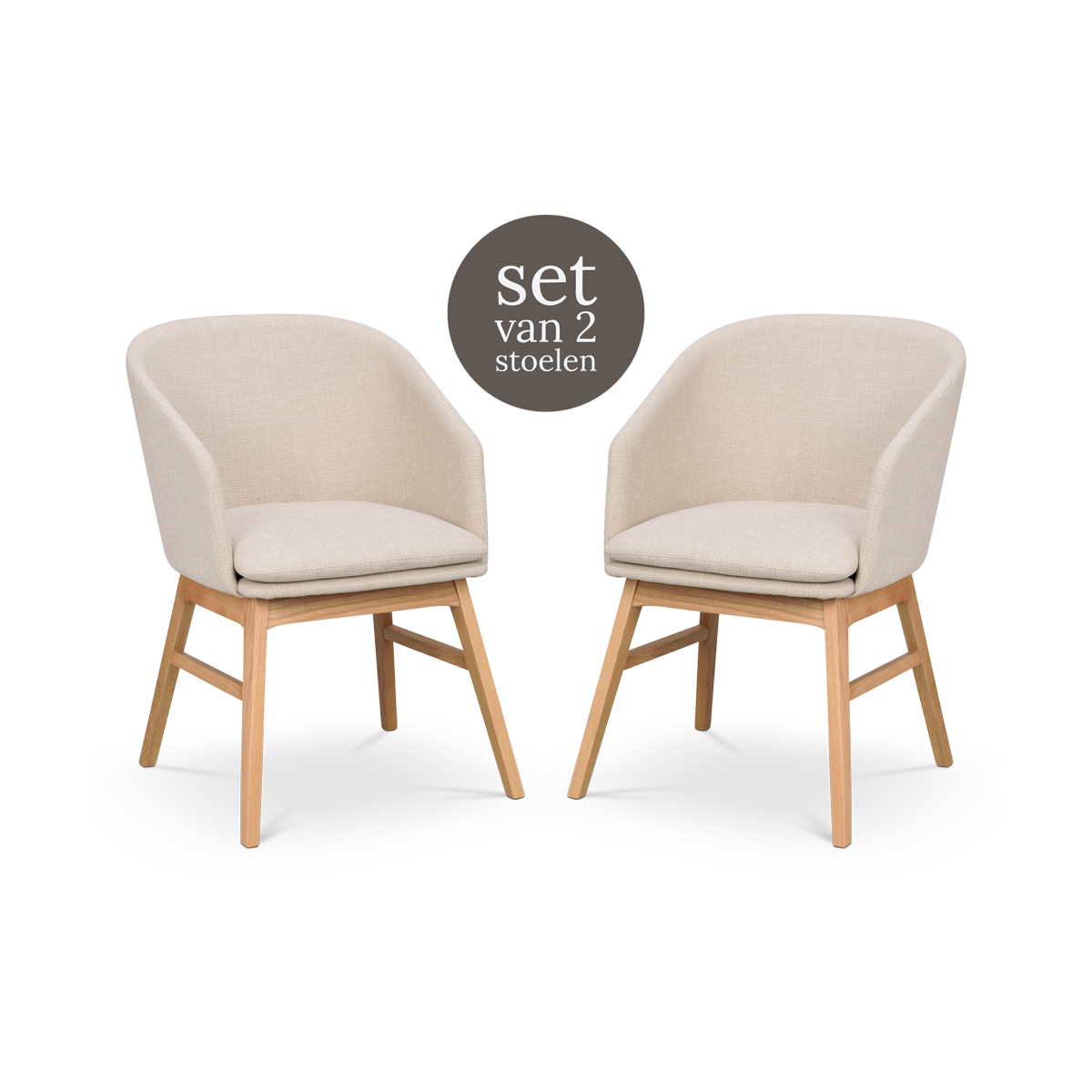 Rowico Home Windham Eetkamerstoel Beige - Naturel Eiken - Set Van 2