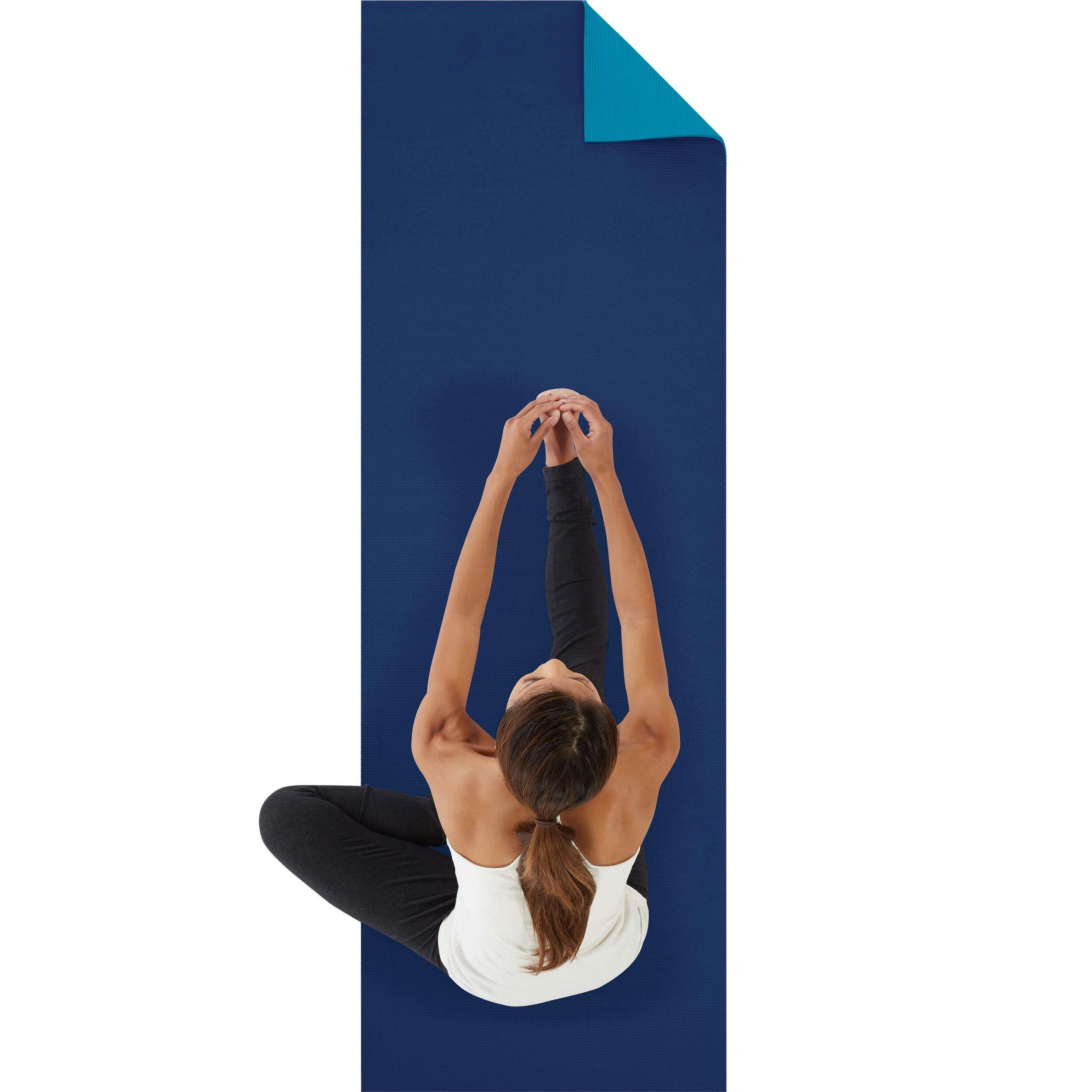 Gaiam 4mm Reversible Yoga Mat & Carrying Sling, Blue/Blue