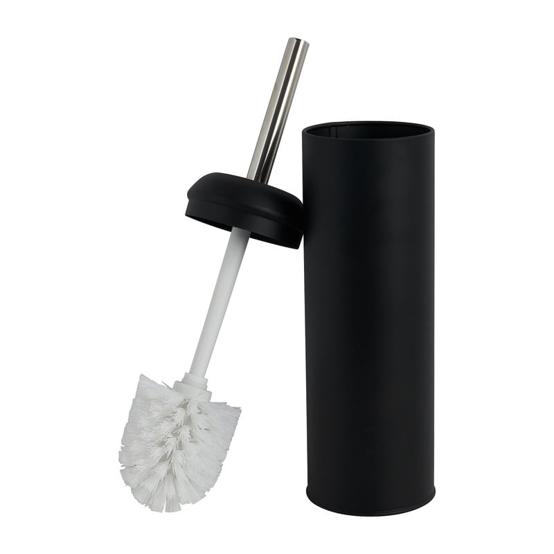 Toiletborstel en houder metaal - zwart - 41 cm