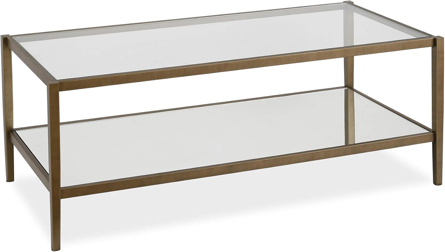 Henn&Hart 45 Wide Rectangular Coffee Table with Mirror Shelf in Brass, Coffee Table coffee tables for living room, studio apartment essentials