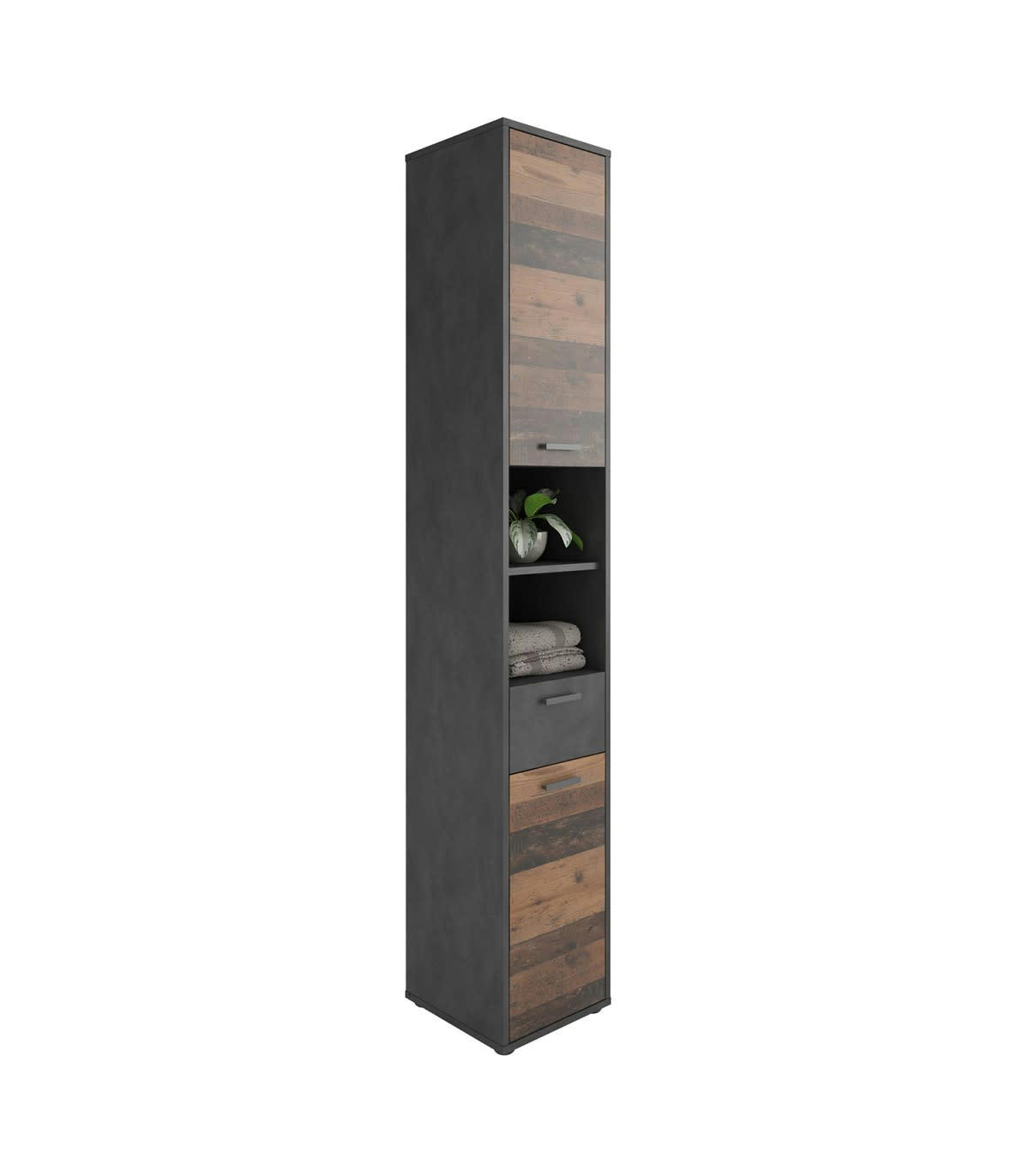 MADOC - Colonne de Salle de Bain 2 Portes et 1 Tiroir Effet Chêne L32 x H190cm
