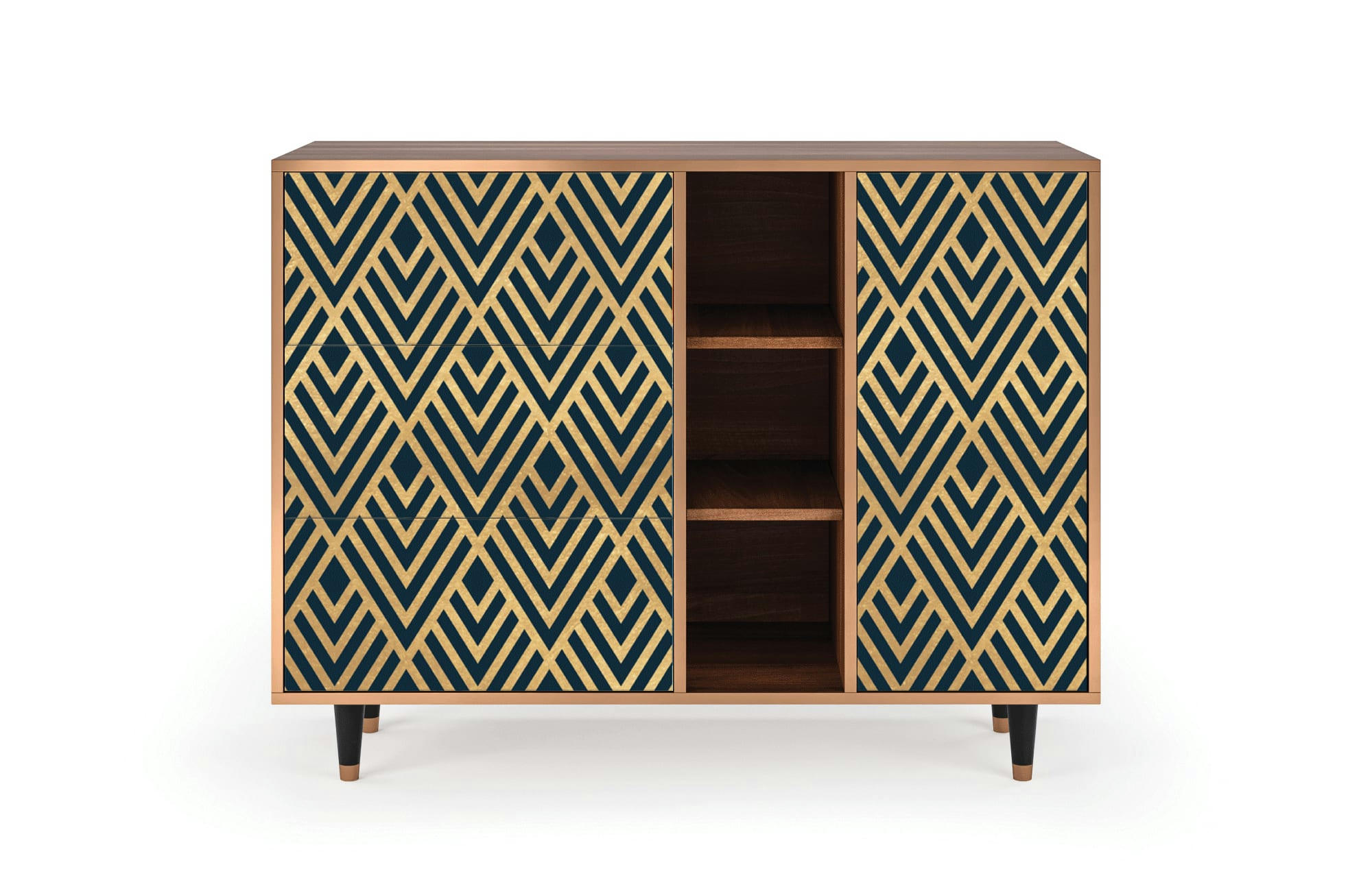 EGYPT TRIANGLES - Buffet  bleu 3 tiroirs et 1 porte L 125 cm