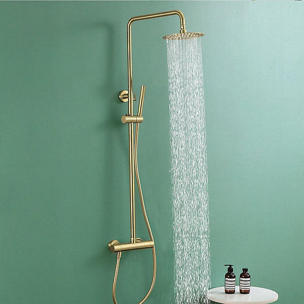 Colonne de douche monocommande ronde PRO, 78-125 cm, finition OR brossé, en laiton Kibath