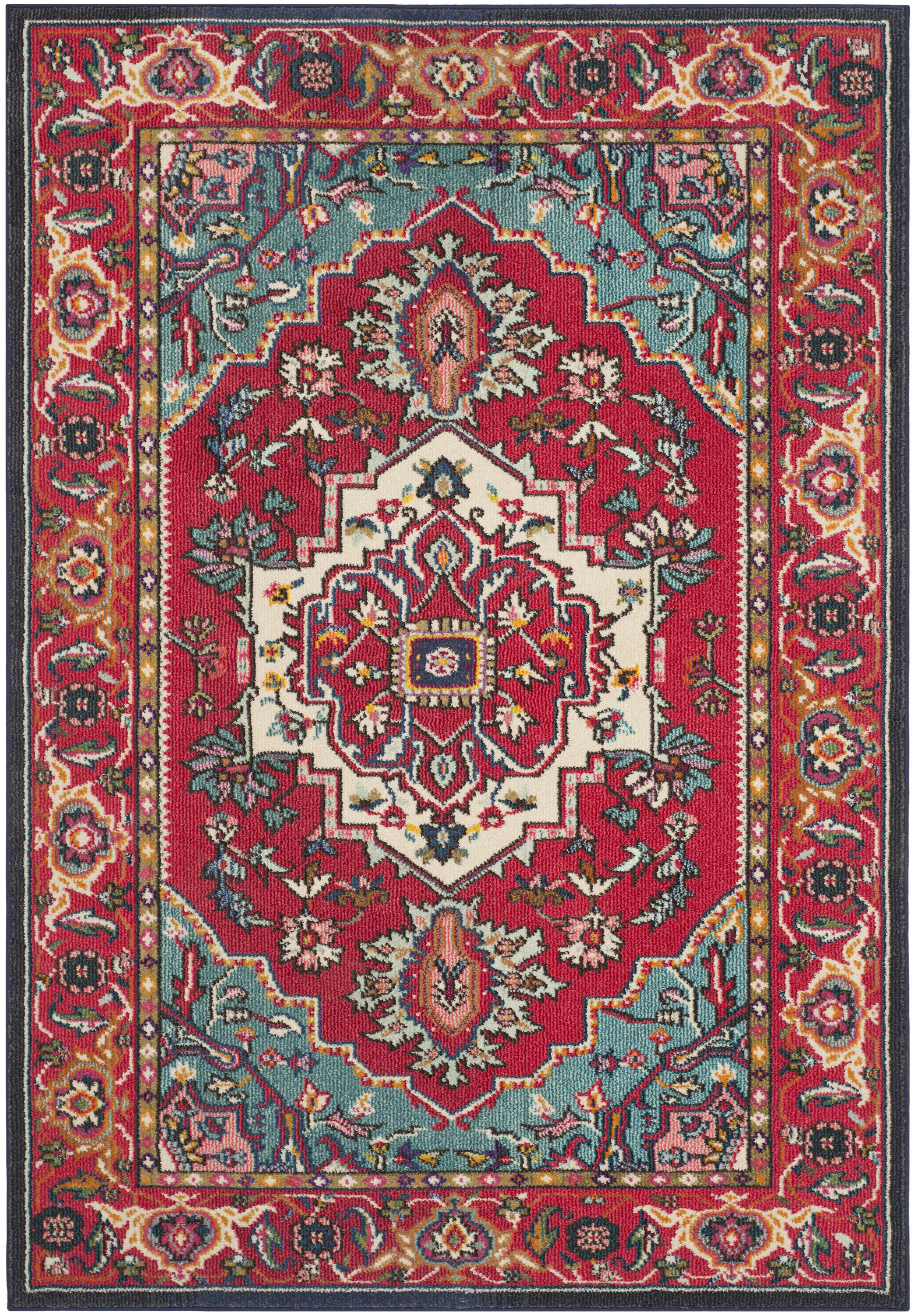 MONACO - Tapis de salon interieur en rouge & turquoise, 155 x 231 cm