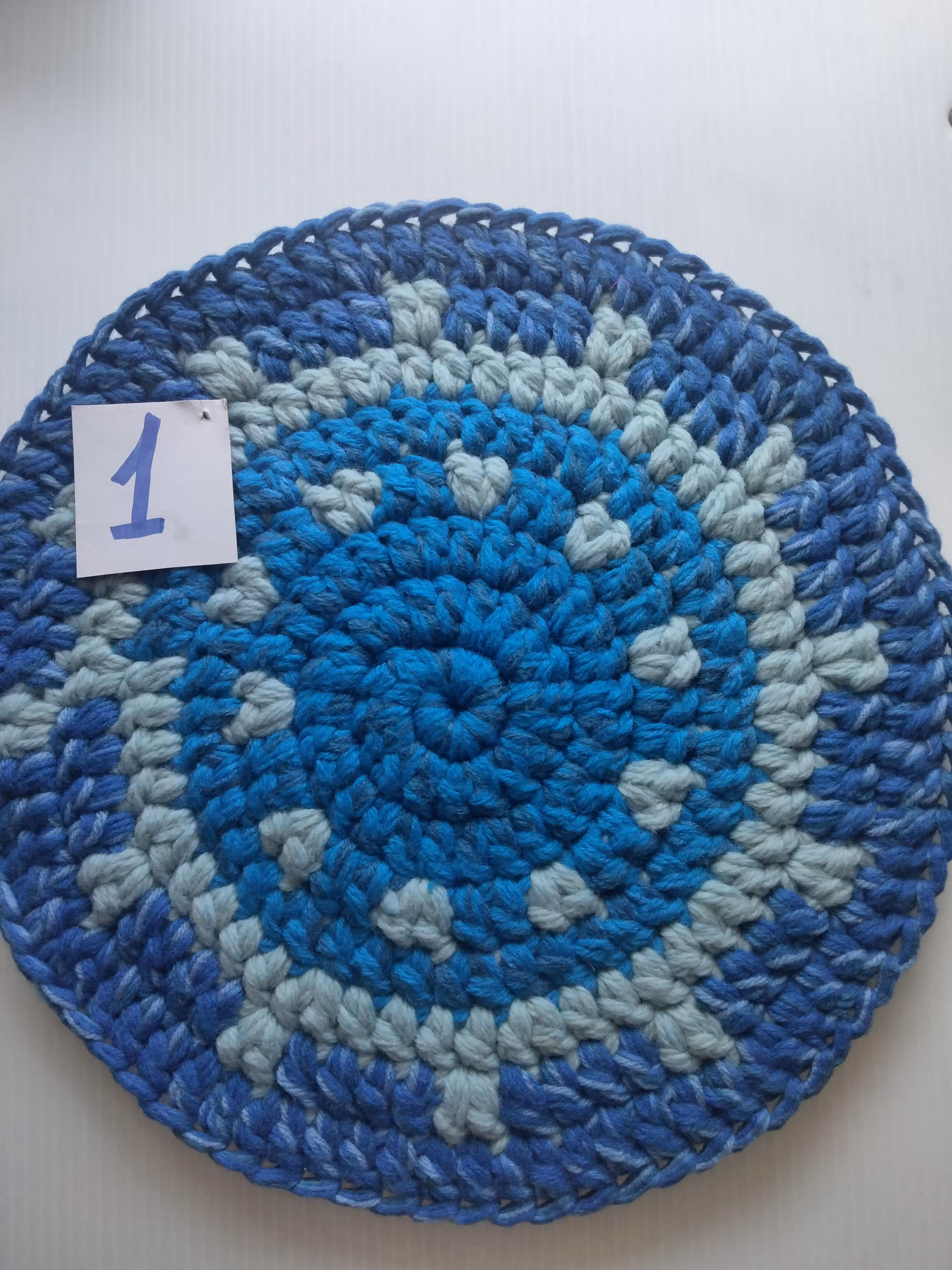 Crocheted Rag Rug Chair Pad: Multicolored Yarn Seat Cushion