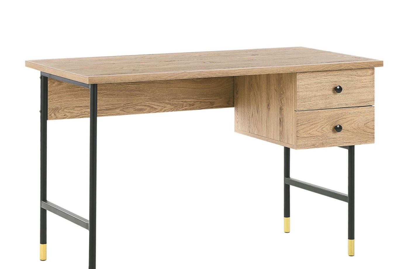 ABILEN - Bureau effet bois clair et métal noir avec 2 tiroirs