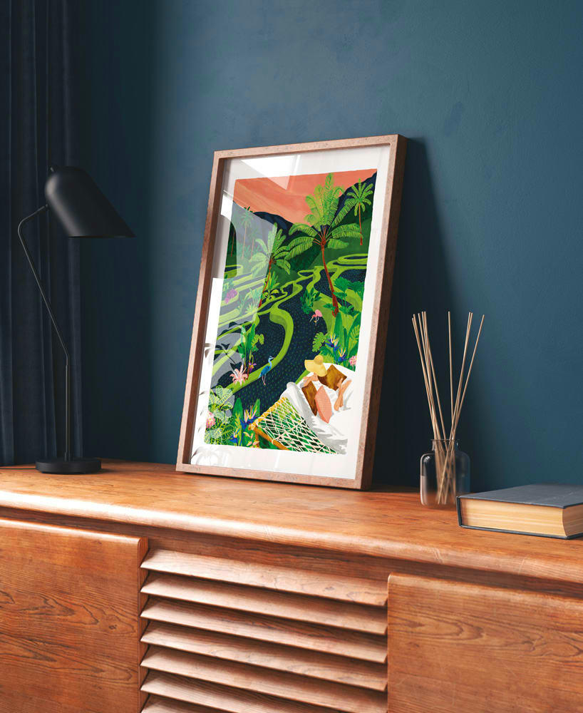 - Affiche illustrée d'une rizière à Bali 30x40 cm