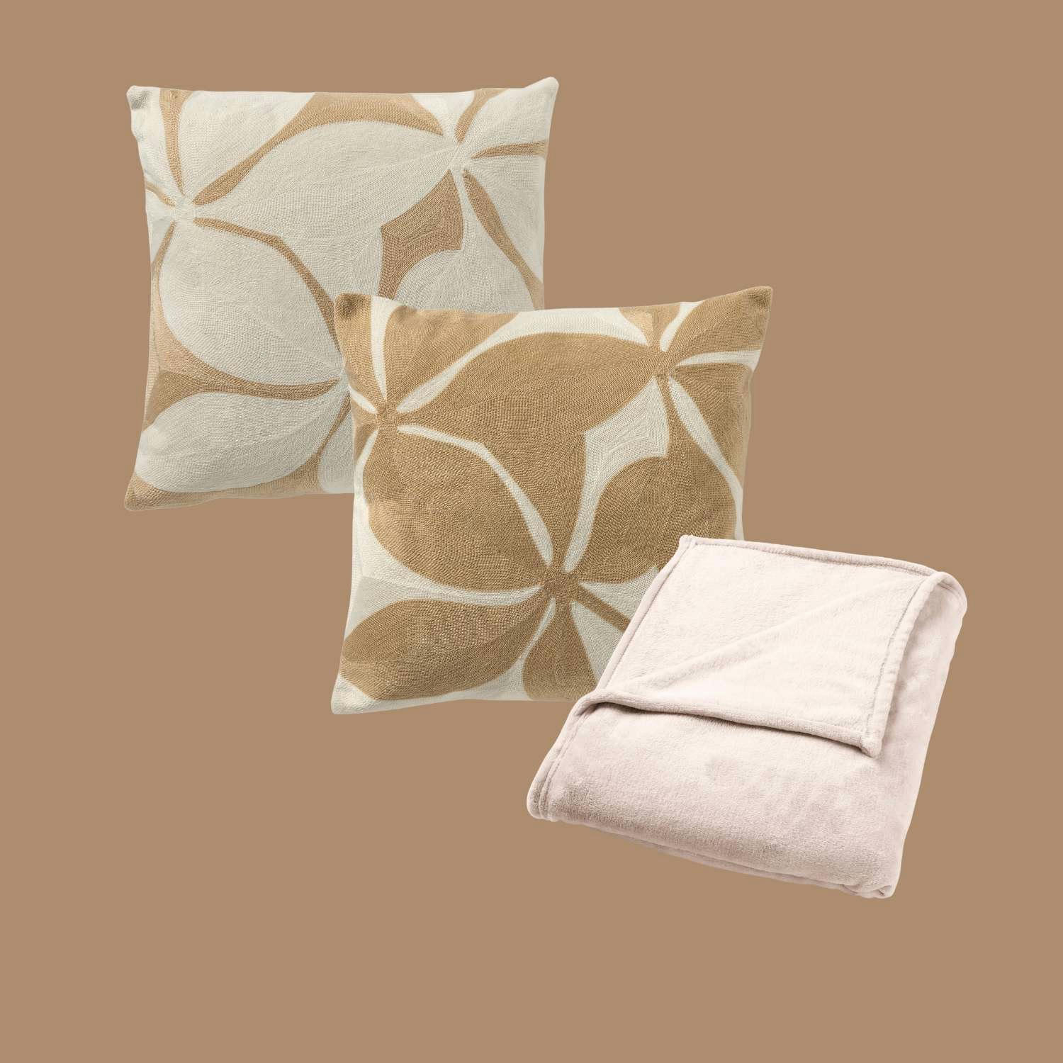 - LOT DE 3 - Nude Pastels - 2x Coussin 45x45 cm - Plaid _ Snow White - B