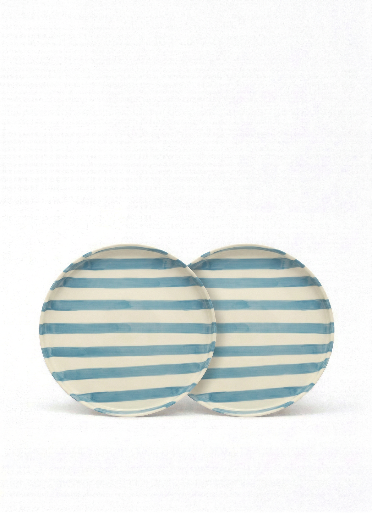 vtwonen - Lunchbord - Strepen - Blauw - Set van 2 - Keramiek - 20cm