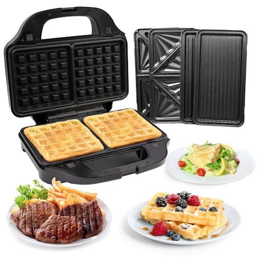 Sandwich Press w/ 3 Interchangeable Plates Incl Toasties & Waffles