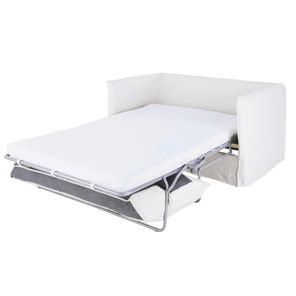 Louvain - Housse de canapé-lit 3/4 places en lin supérieur blanc