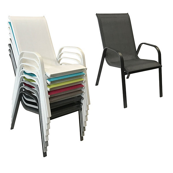 Lot de 8 chaises MARBELLA en textilène gris - aluminium gris anthracite - HAPPY GARDEN