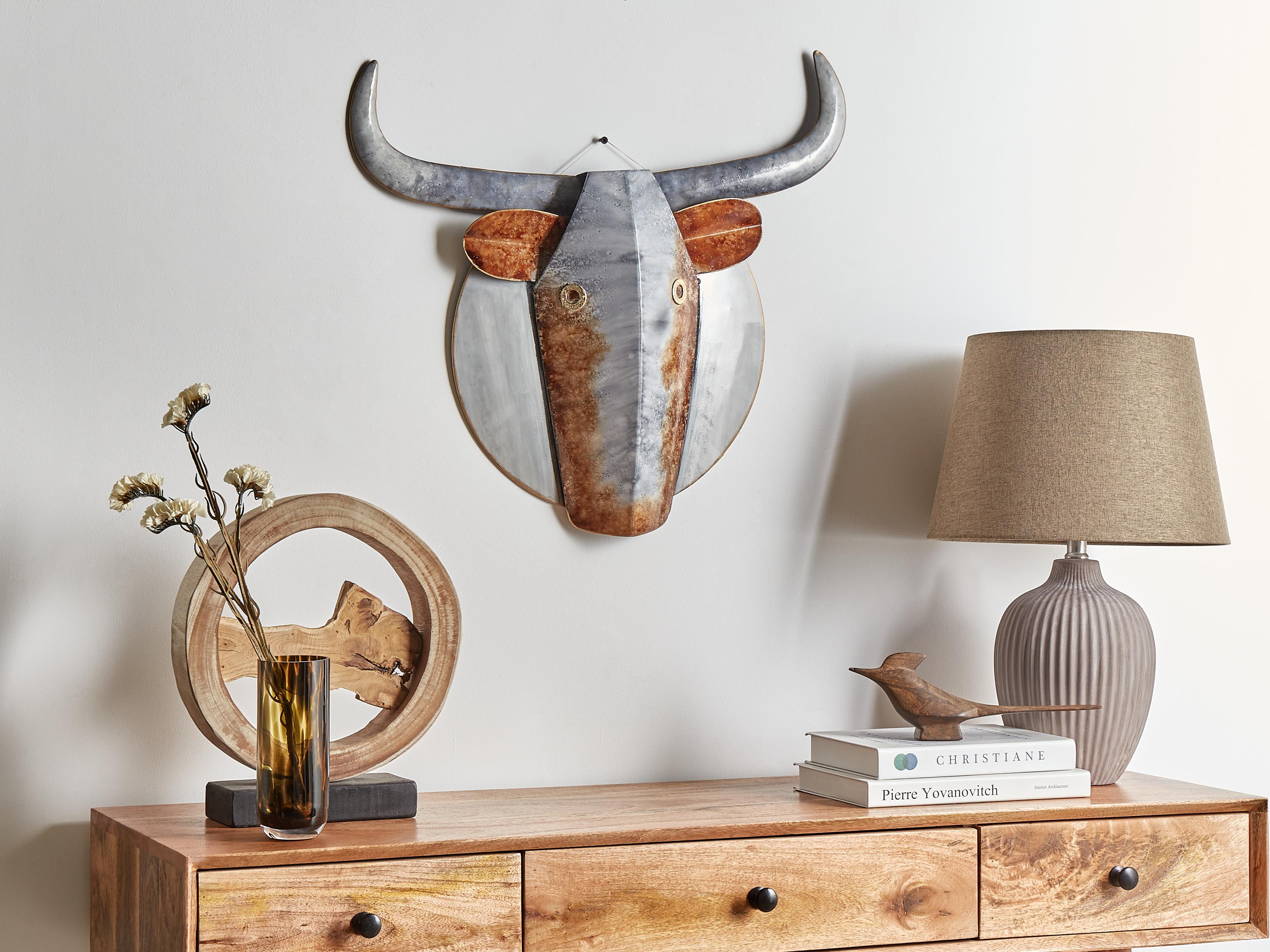 Wall Decor Bull ERBIUM Metal 41 cm Grey