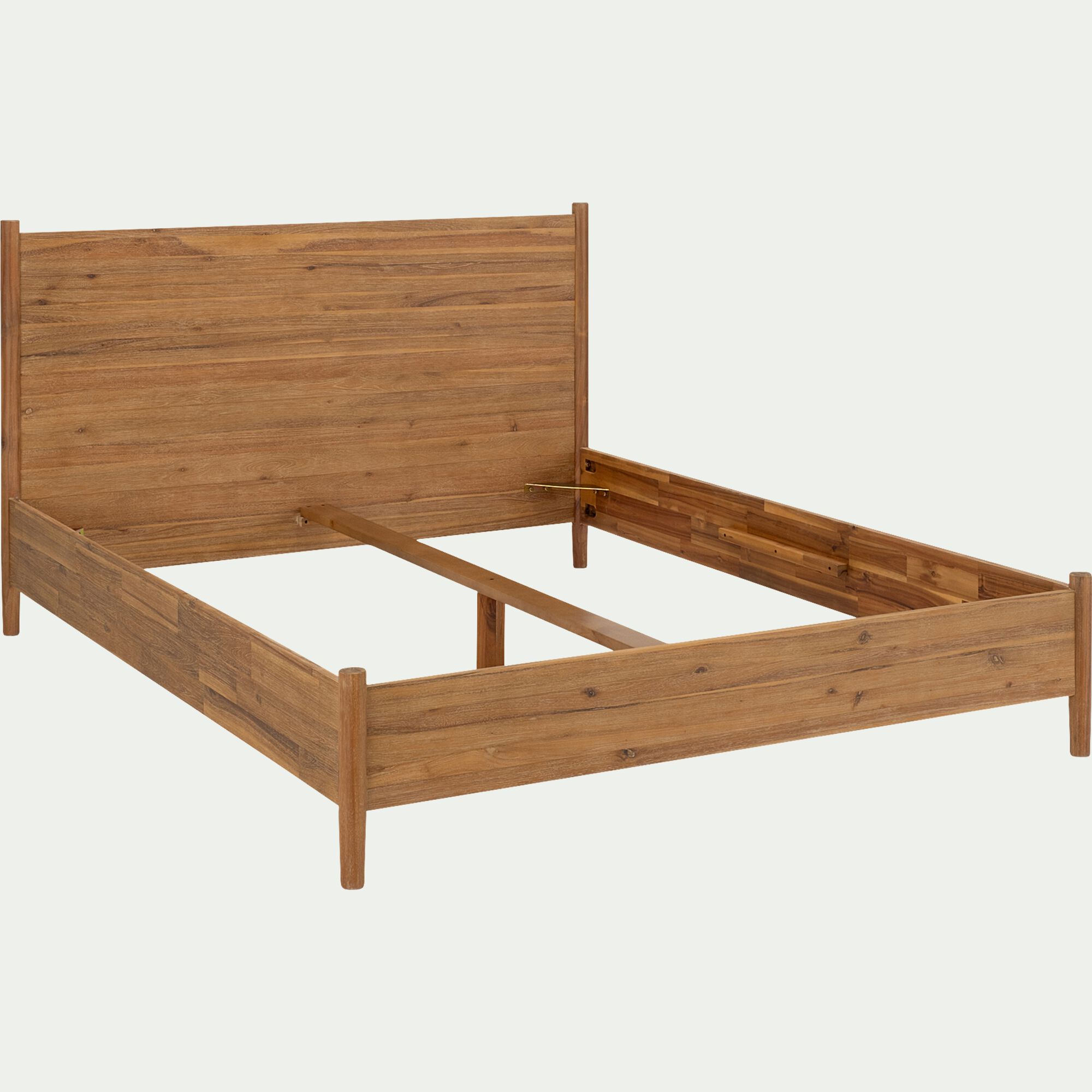 EMILIO - Lit 2 places avec tête de lit en bois d'acacia massif 160x200cm - bois clair