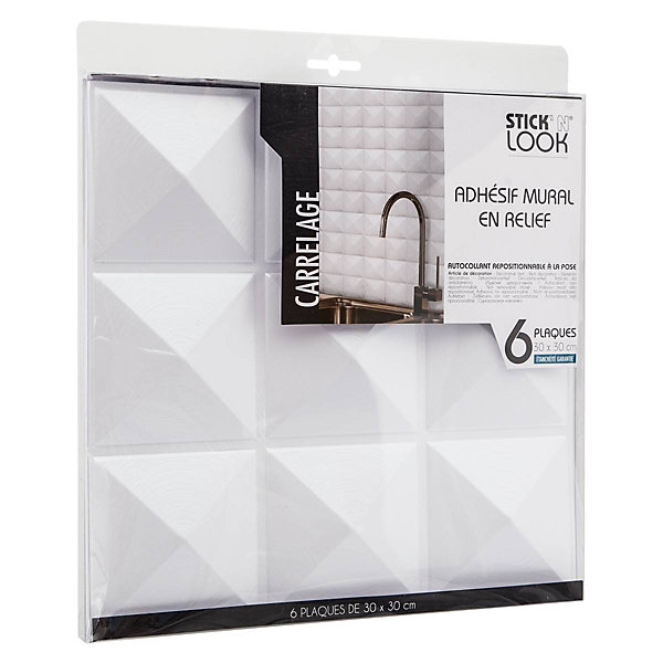 Lot de 6 stickers - carrelage - blanc - 30x30 cm - Atmosphera