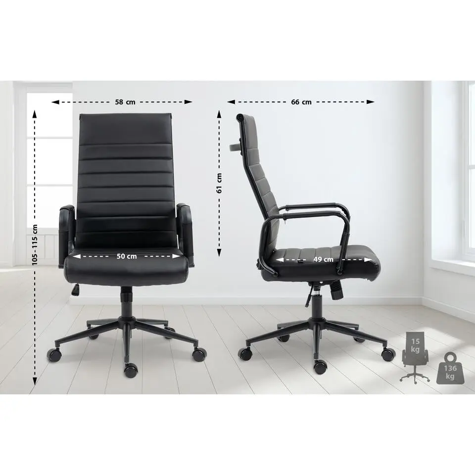 CLP Bureaustoel Kolumbus mat zwart Frame - Kunstleer - zwart/zwart